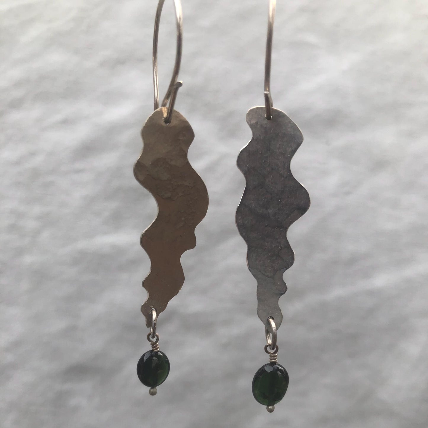 Dark green tourmaline statement earrings in argentium sterling silver