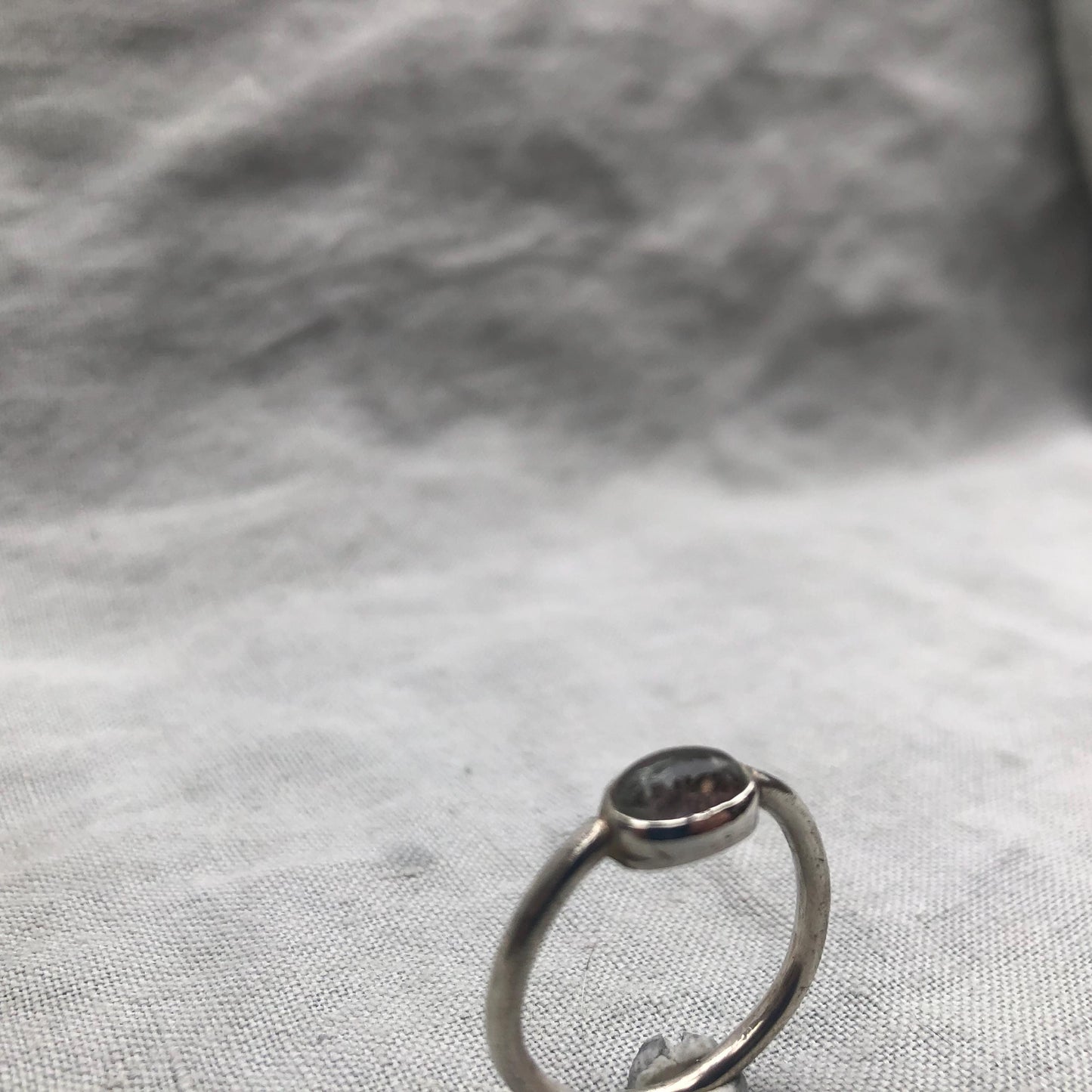 Light watermelon tourmaline cabochon ring in argentium sterling silver, U.S. size 8