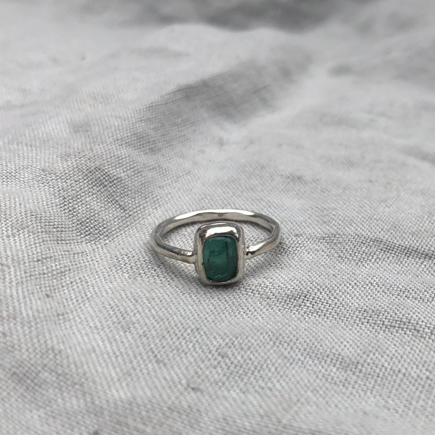 Paraiba color tourmaline cabochon ring in argentium sterling silver // Blue green tourmaline ring // U.S. size 4 1/2