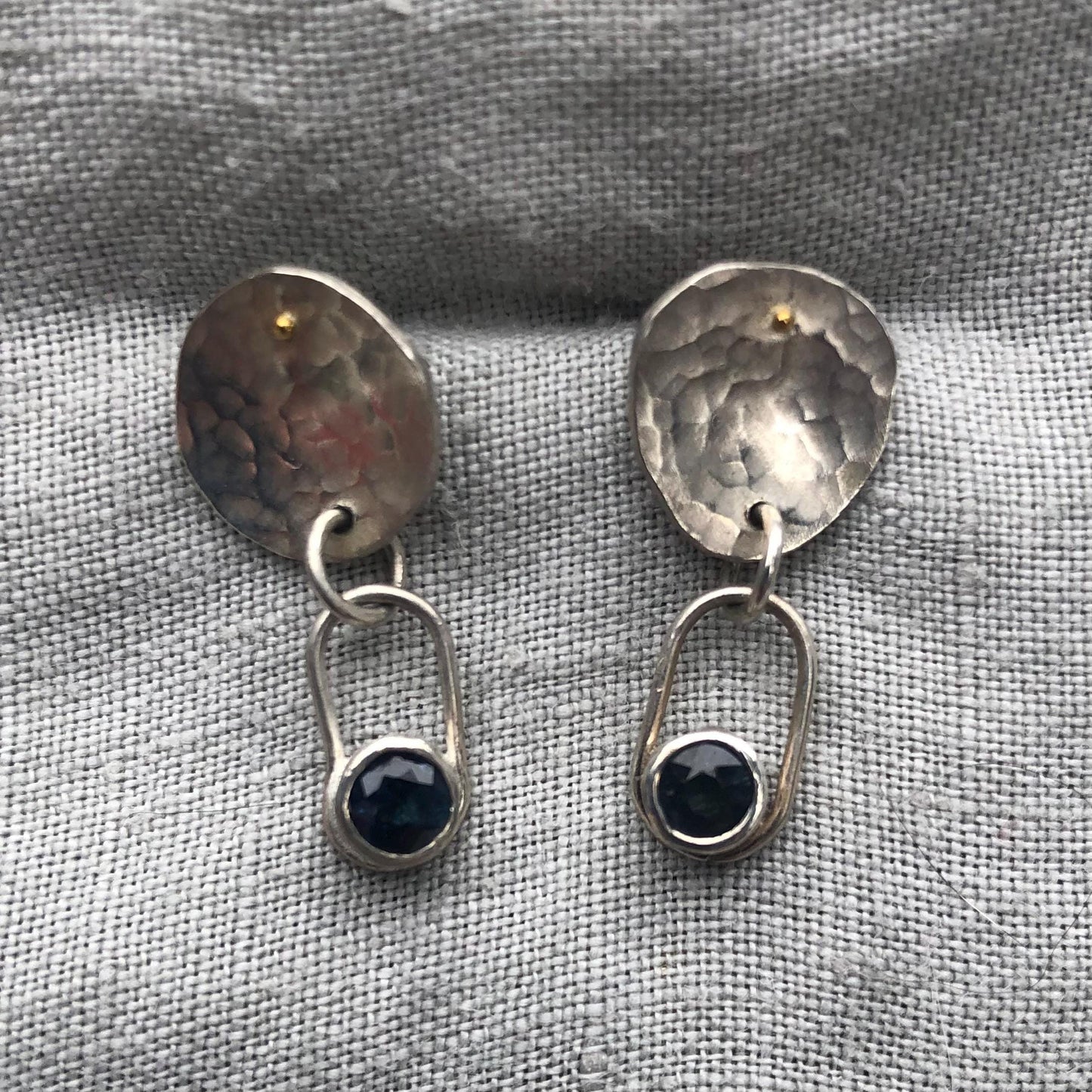 Mixed-metal sapphire statement earrings in argentium sterling silver and 24 karat gold