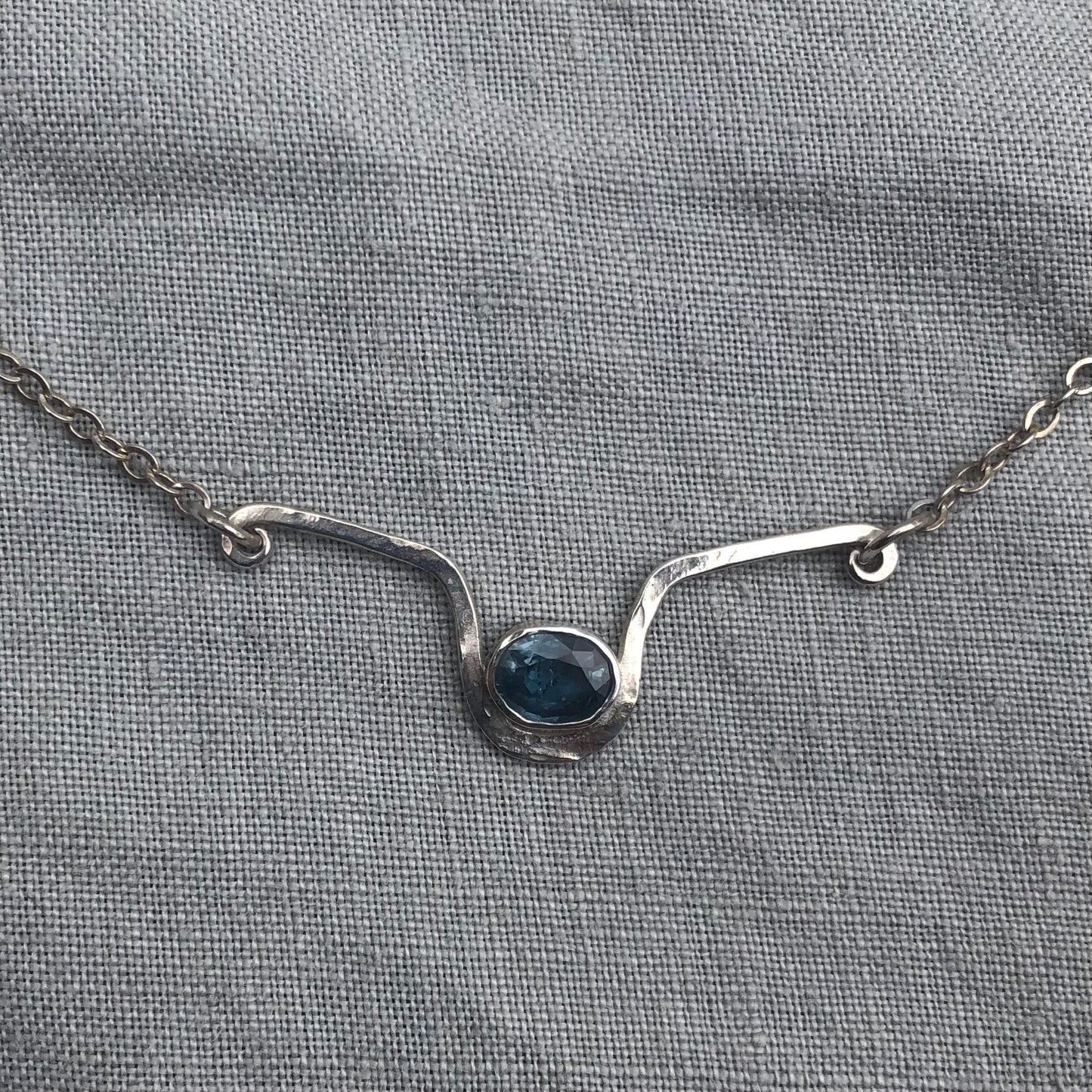 Natural earth-mined sapphire statement necklace in argentium sterling silver // September birthstone necklace