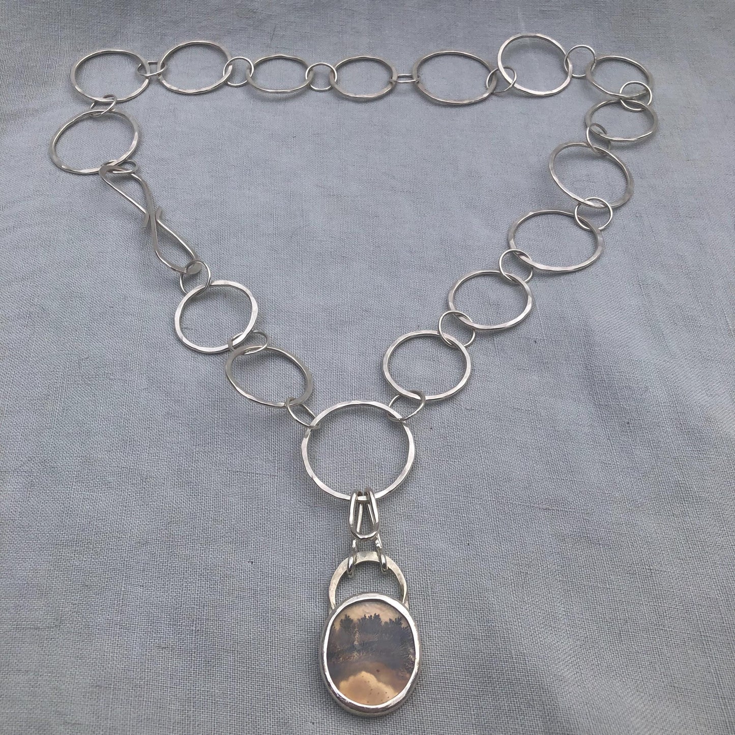 Dendritic agate pendant with a chunky handmade argentium sterling silver chain