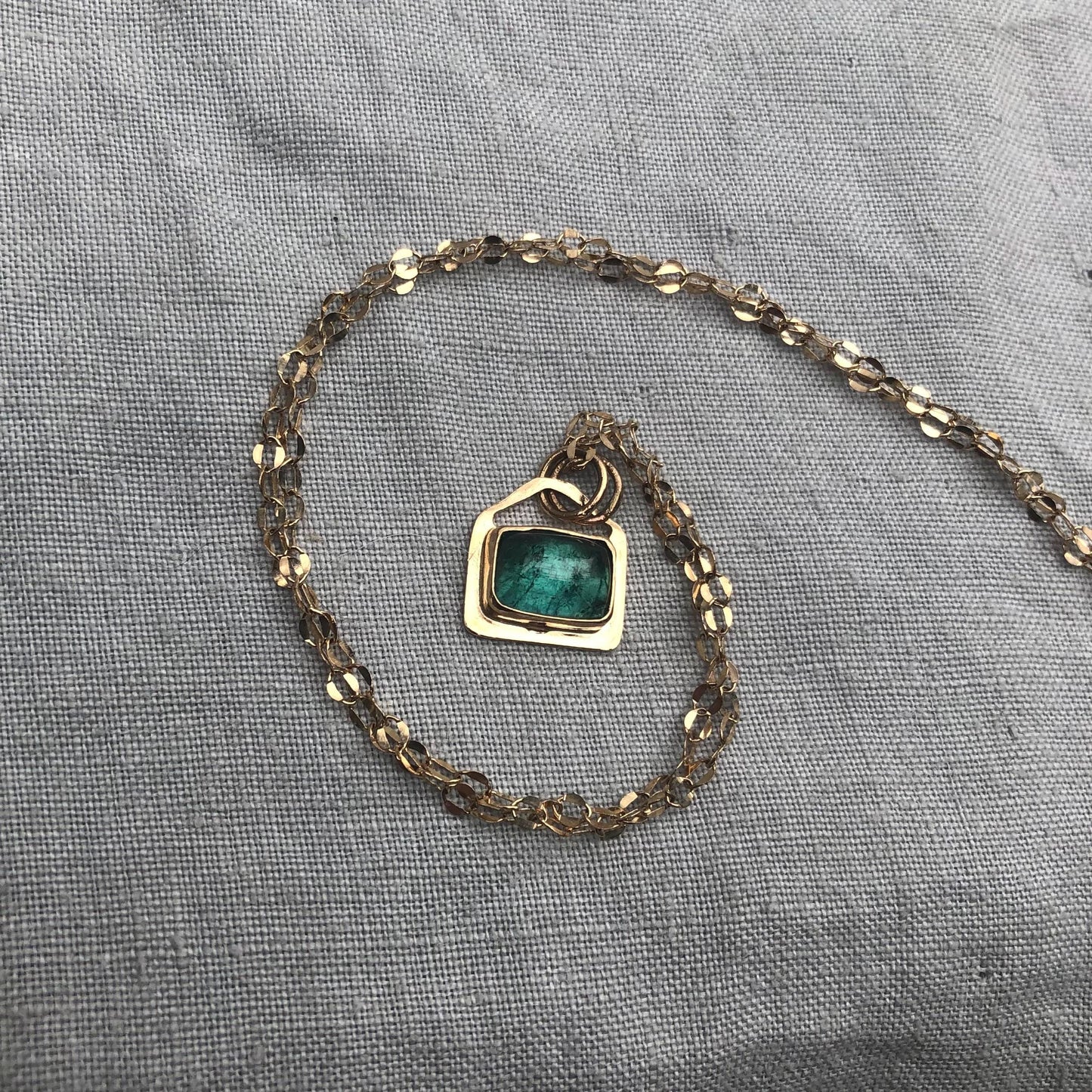 Solid gold teal green tourmaline pendant // 14k blue-green tourmaline necklace