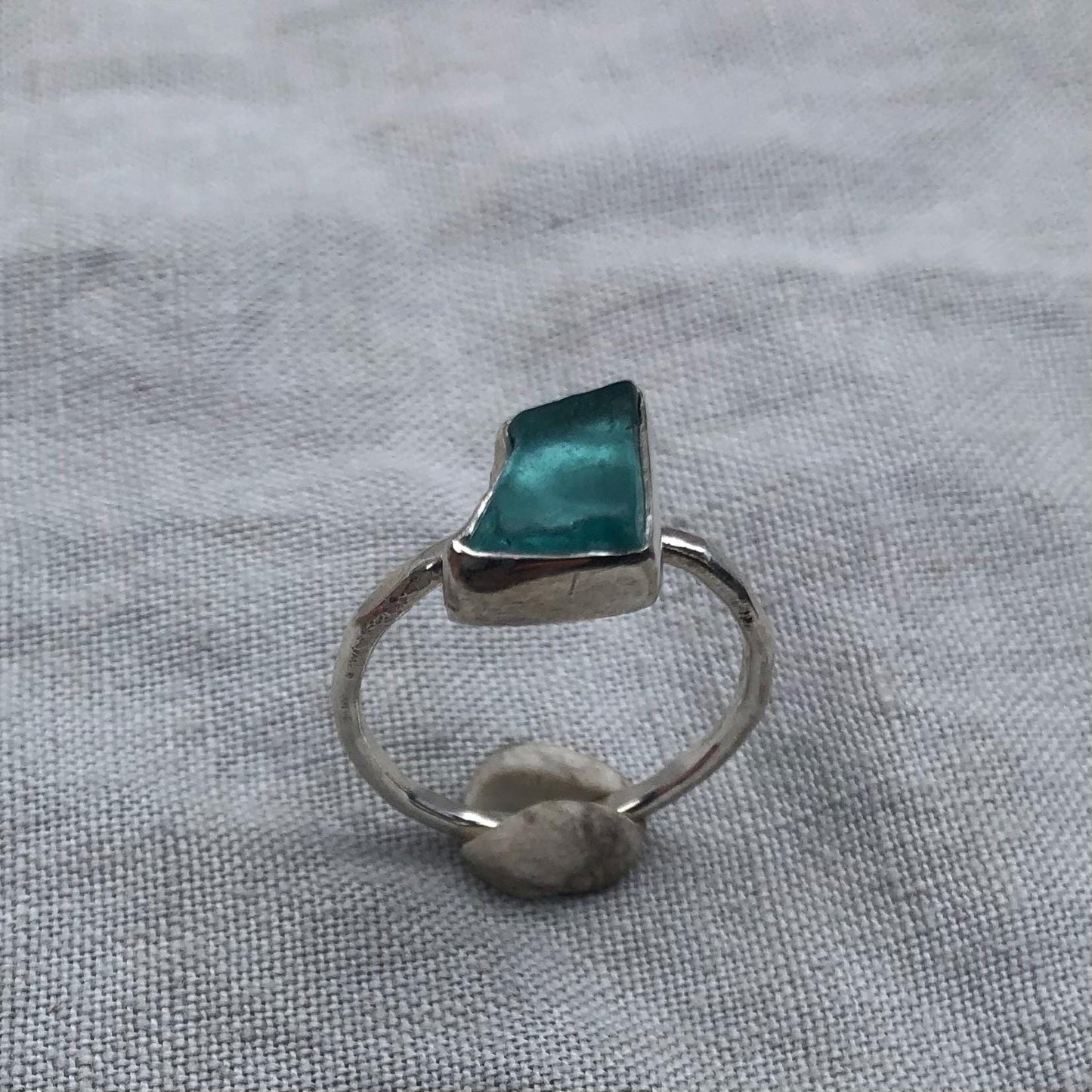 Turquoise colored sea glass ring in argentium sterling silver // Aqua beach glass ring // Found sea glass ring // U.S. size 6