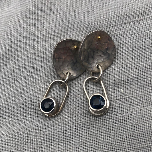 Mixed-metal sapphire statement earrings in argentium sterling silver and 24 karat gold