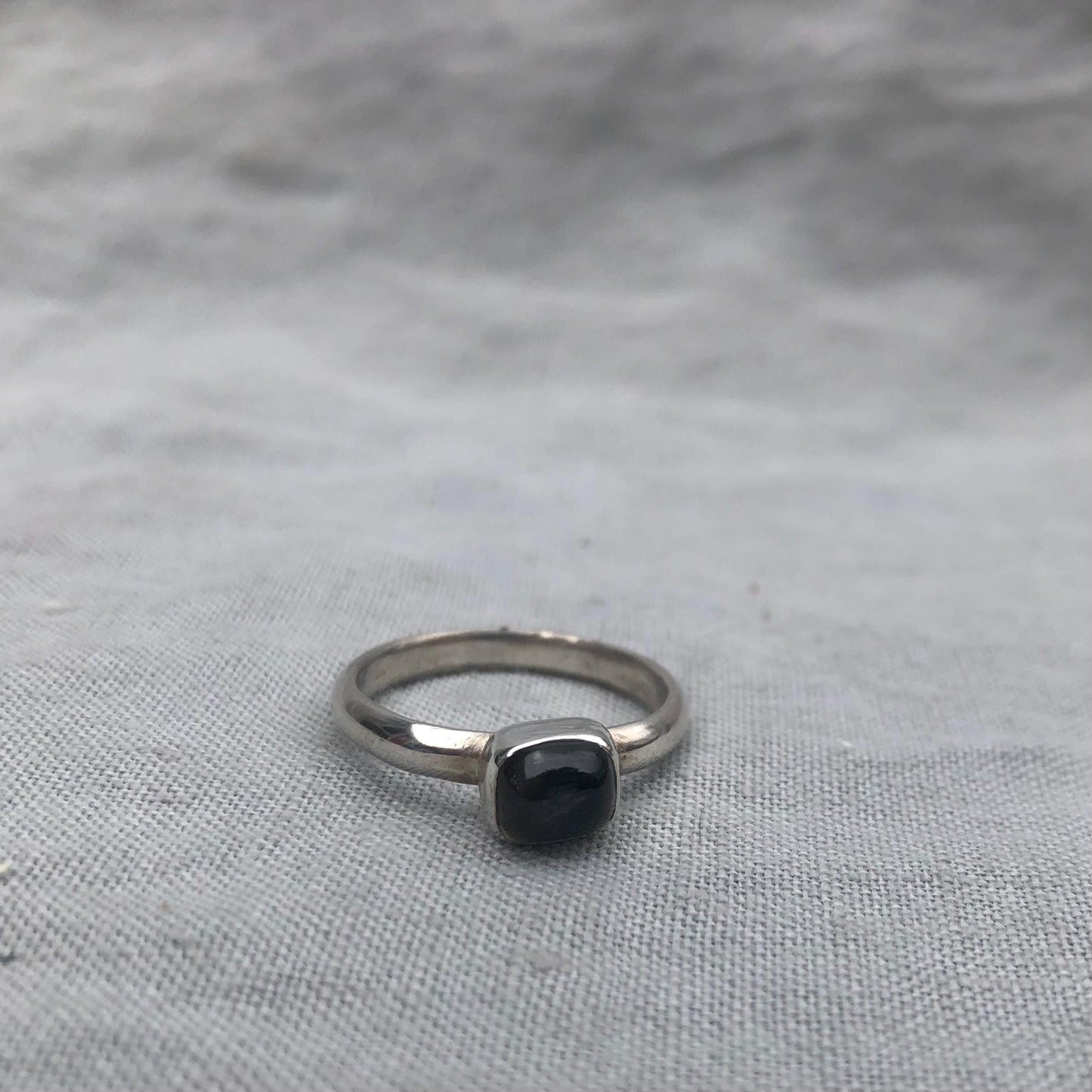 Dark gray tourmaline ring in argentium sterling silver // U.S. size 8 1/2