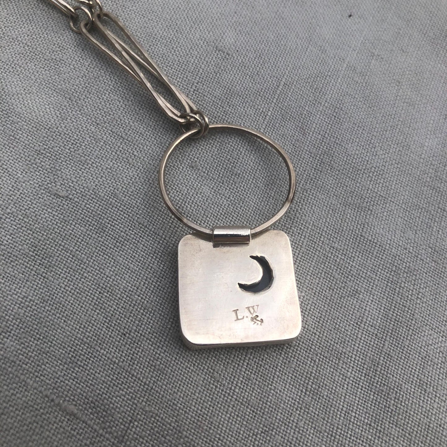 Dendritic agate pendant in argentium sterling silver // Moon pendant