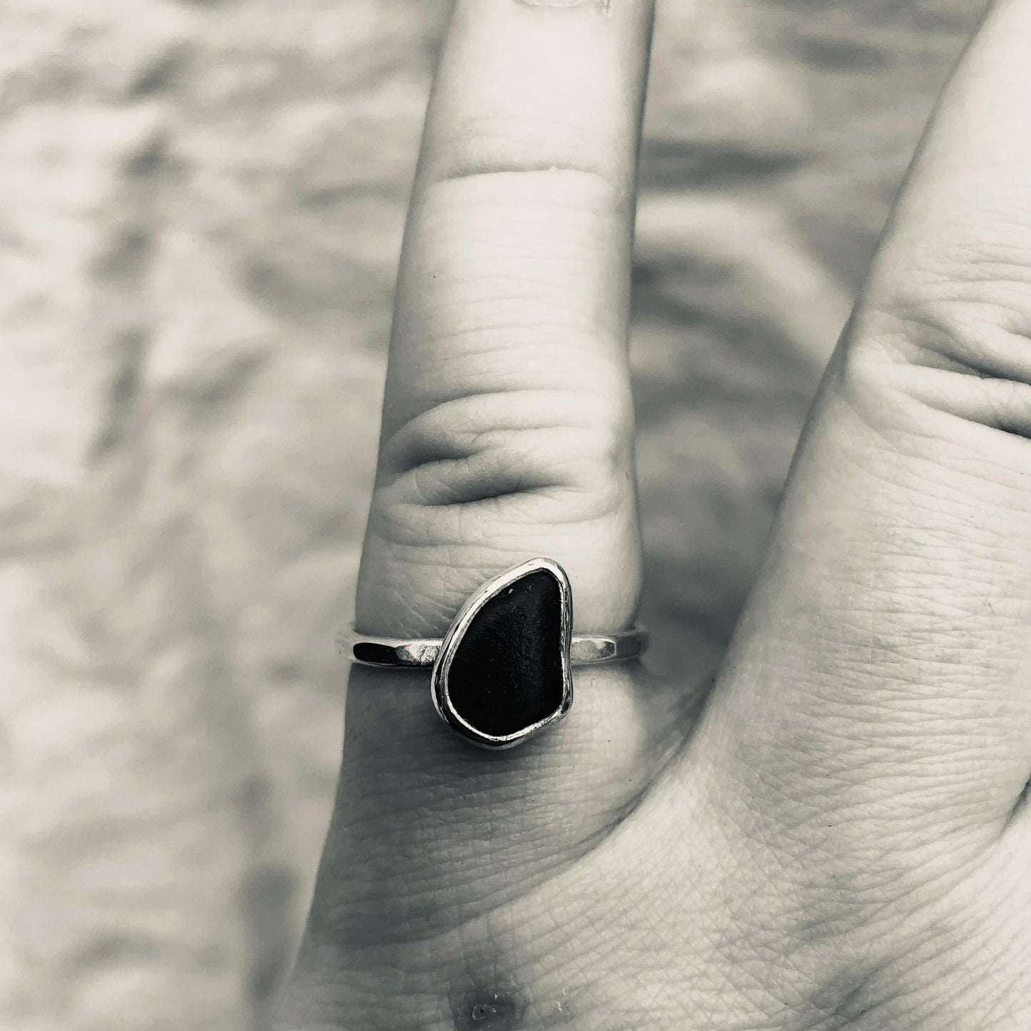 Electric blue sea glass ring in argentium sterling silver // Found beach glass ring // U.S. size 6 1/2
