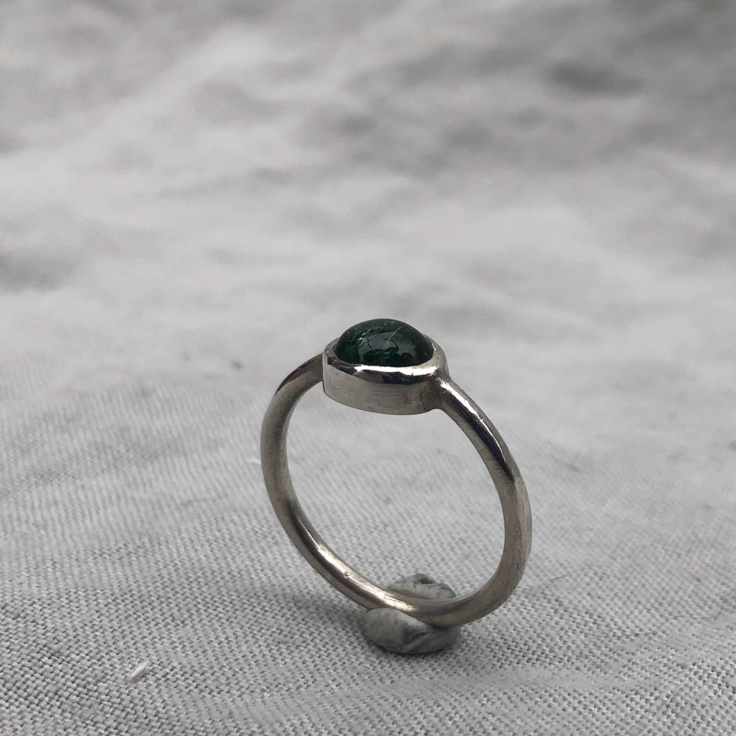 Green tourmaline ring in argentium sterling silver // U.S. size 8 1/2