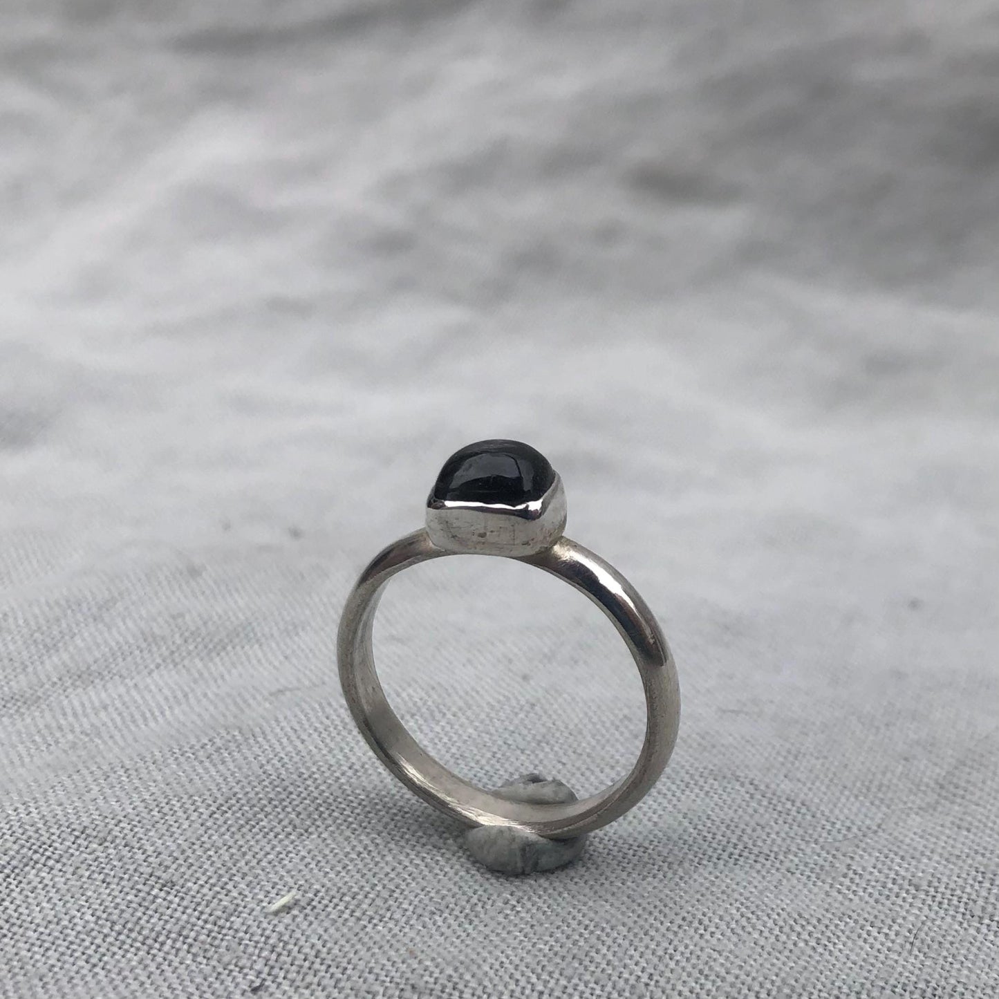 Dark gray tourmaline ring in argentium sterling silver // U.S. size 8 1/2