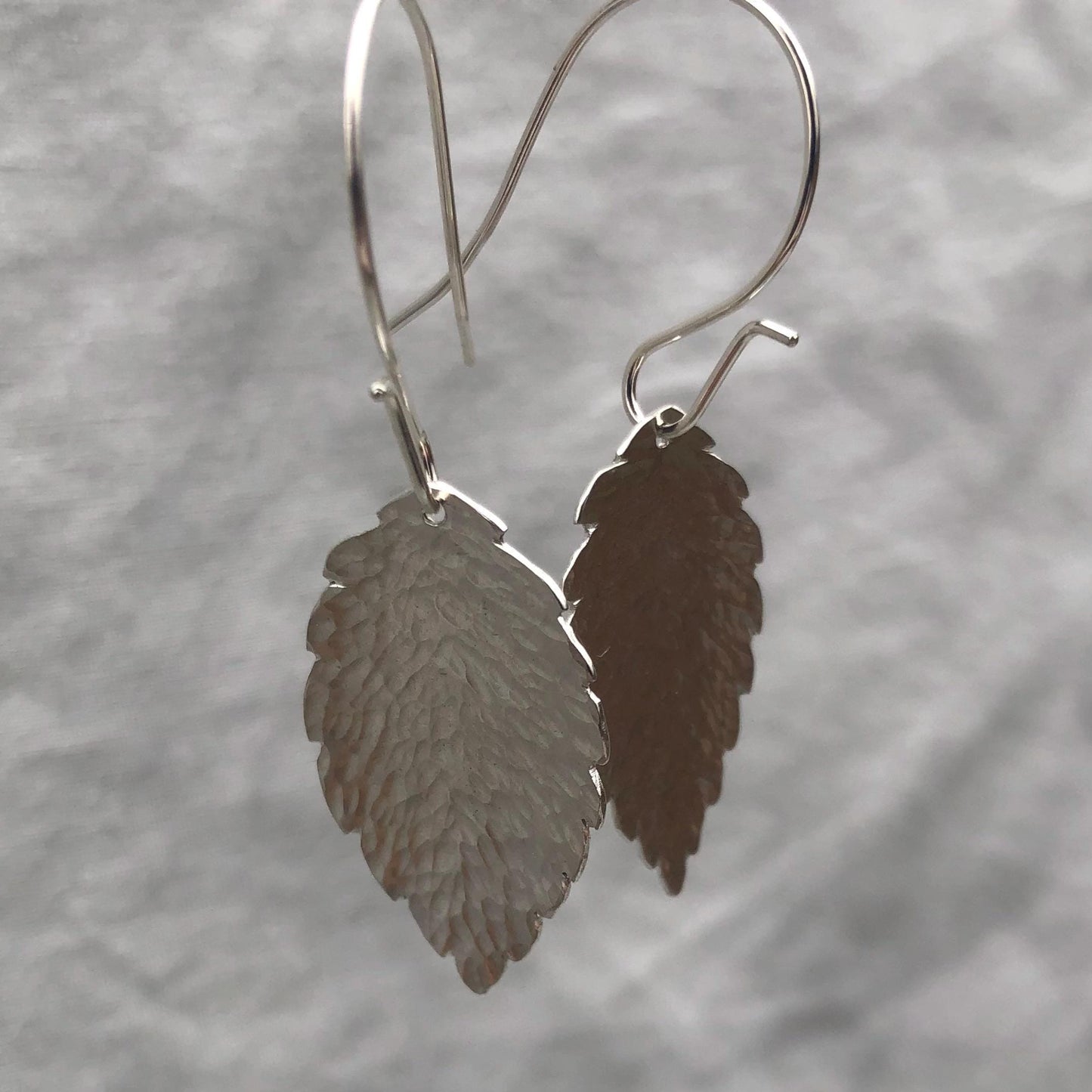 Beech leaf earrings in hammered argentium sterling silver // Botanical earrings