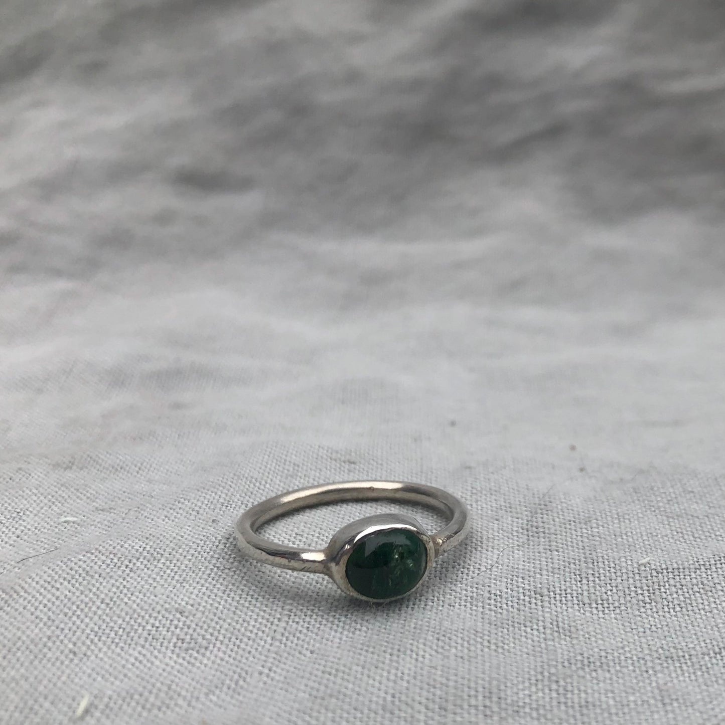 Green tourmaline ring in argentium sterling silver // U.S. size 8 1/2