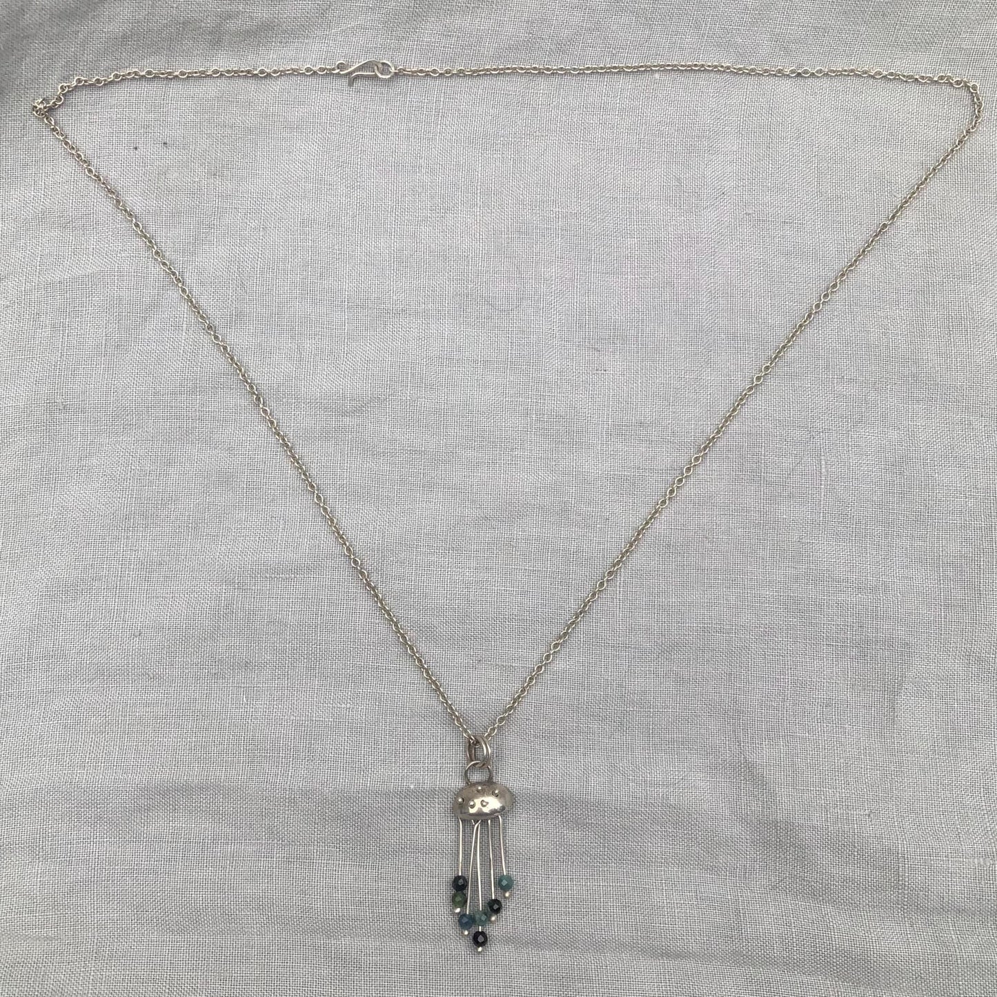 Blue tourmaline pendant in argentium sterling silver // Jellyfish pendant