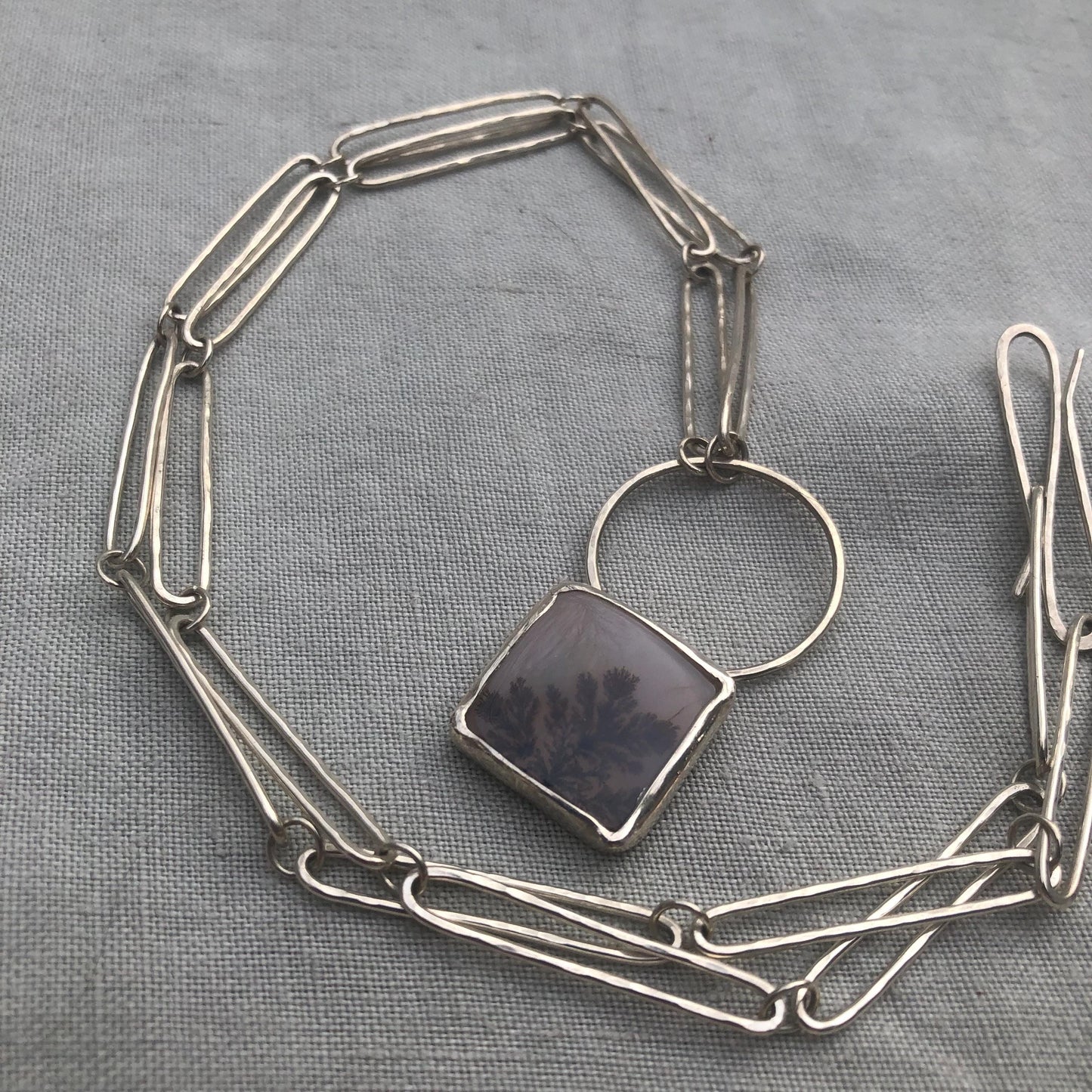 Dendritic agate pendant in argentium sterling silver // Moon pendant