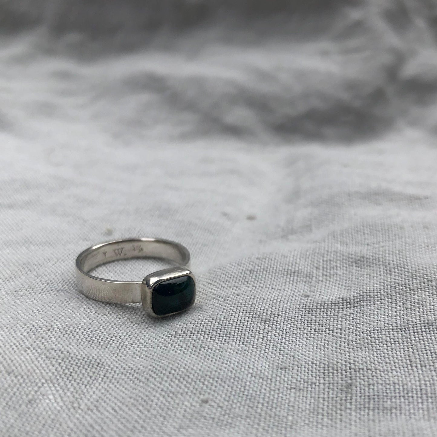 Teal green tourmaline cabochon ring in argentium sterling silver // U.S. size 6