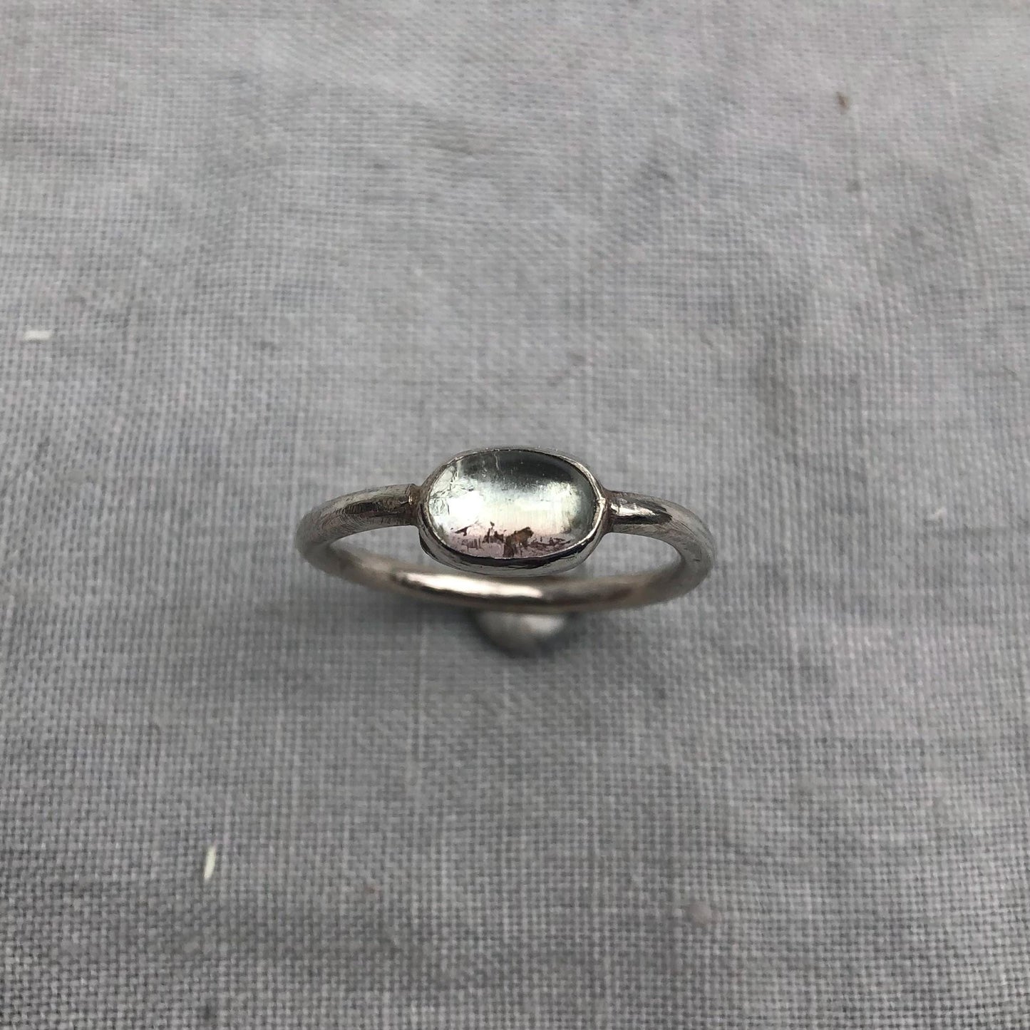 Light watermelon tourmaline cabochon ring in argentium sterling silver, U.S. size 8