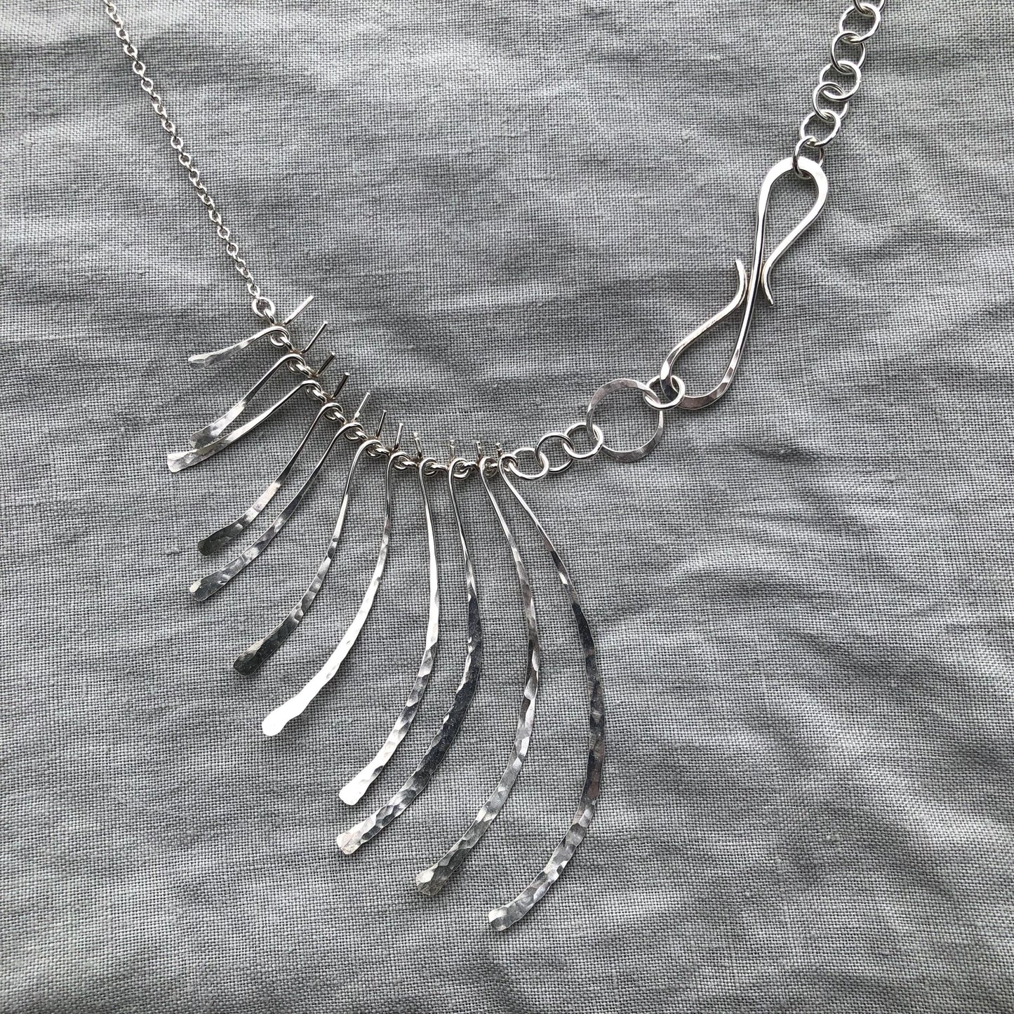 Asymmetrical statement mixed-chain bib necklace in argentium sterling silver // Bare bones necklace