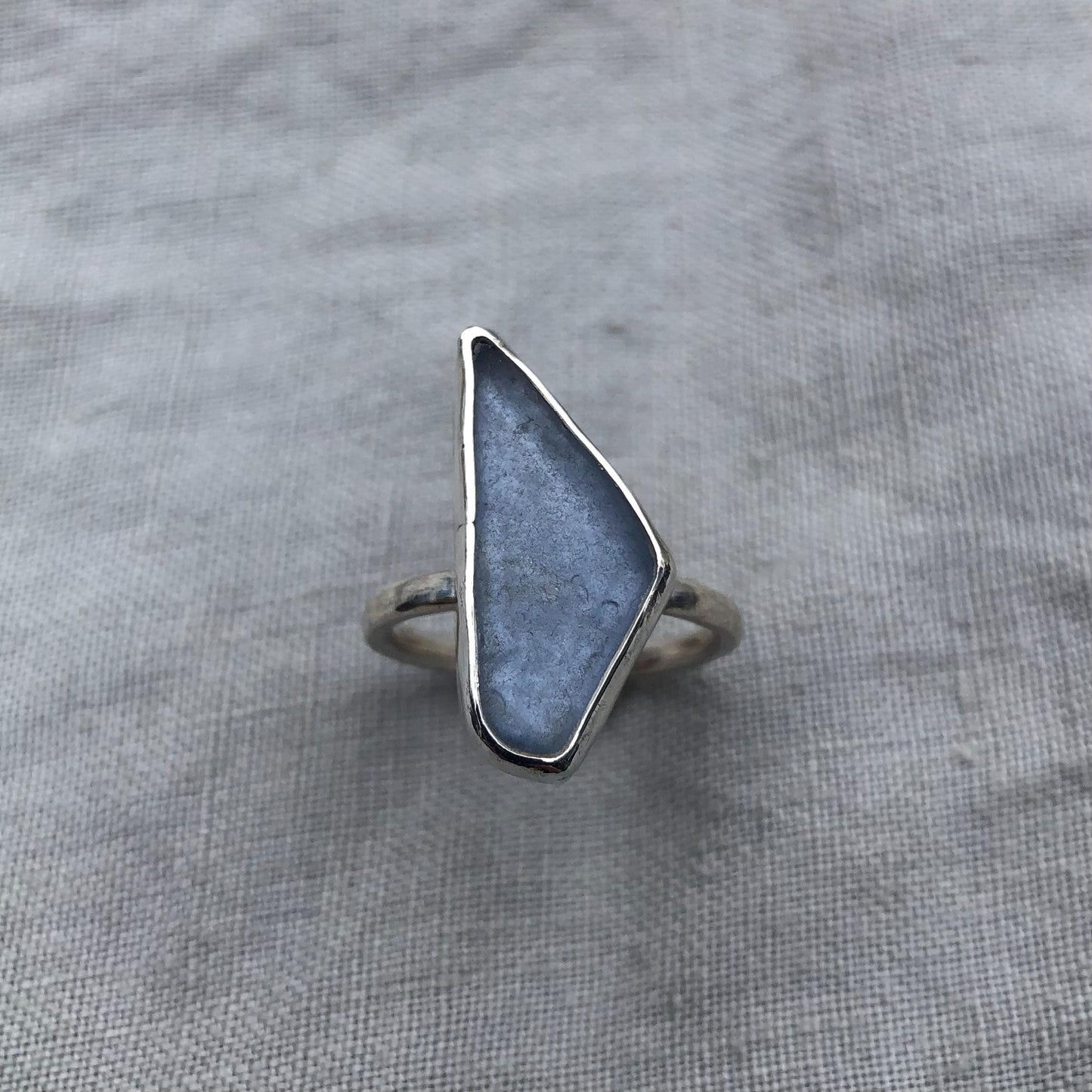 Light blue sea glass ring in argentium sterling silver // Geometric sea glass ring // Found beach glass ring // U.S. size 6 3/4