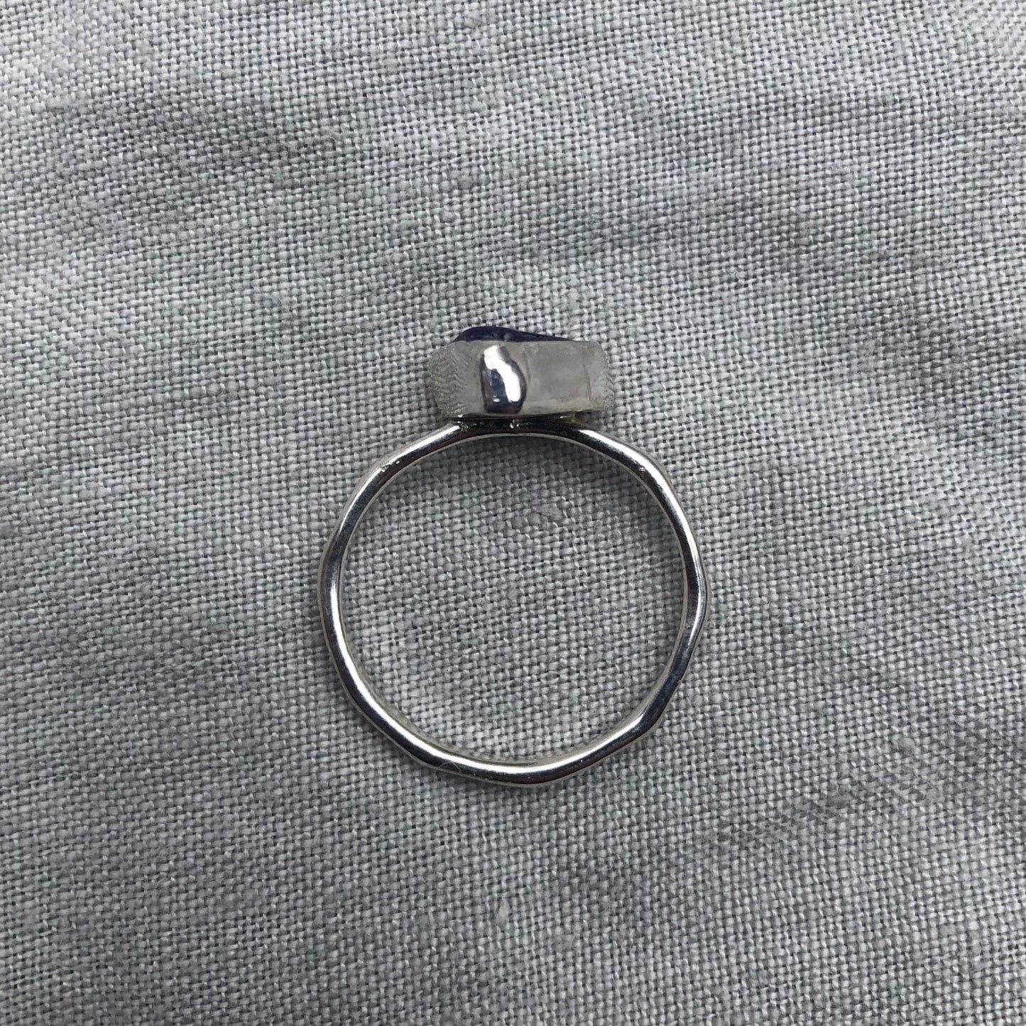 Electric blue sea glass ring in argentium sterling silver // Found beach glass ring // U.S. size 7 1/2