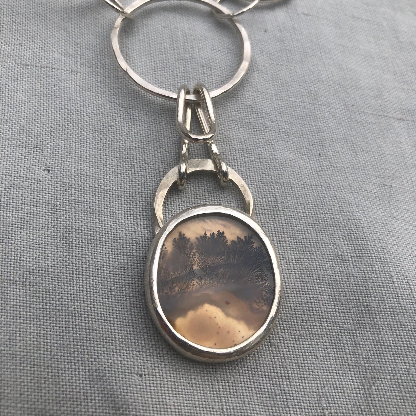 Dendritic agate pendant with a chunky handmade argentium sterling silver chain