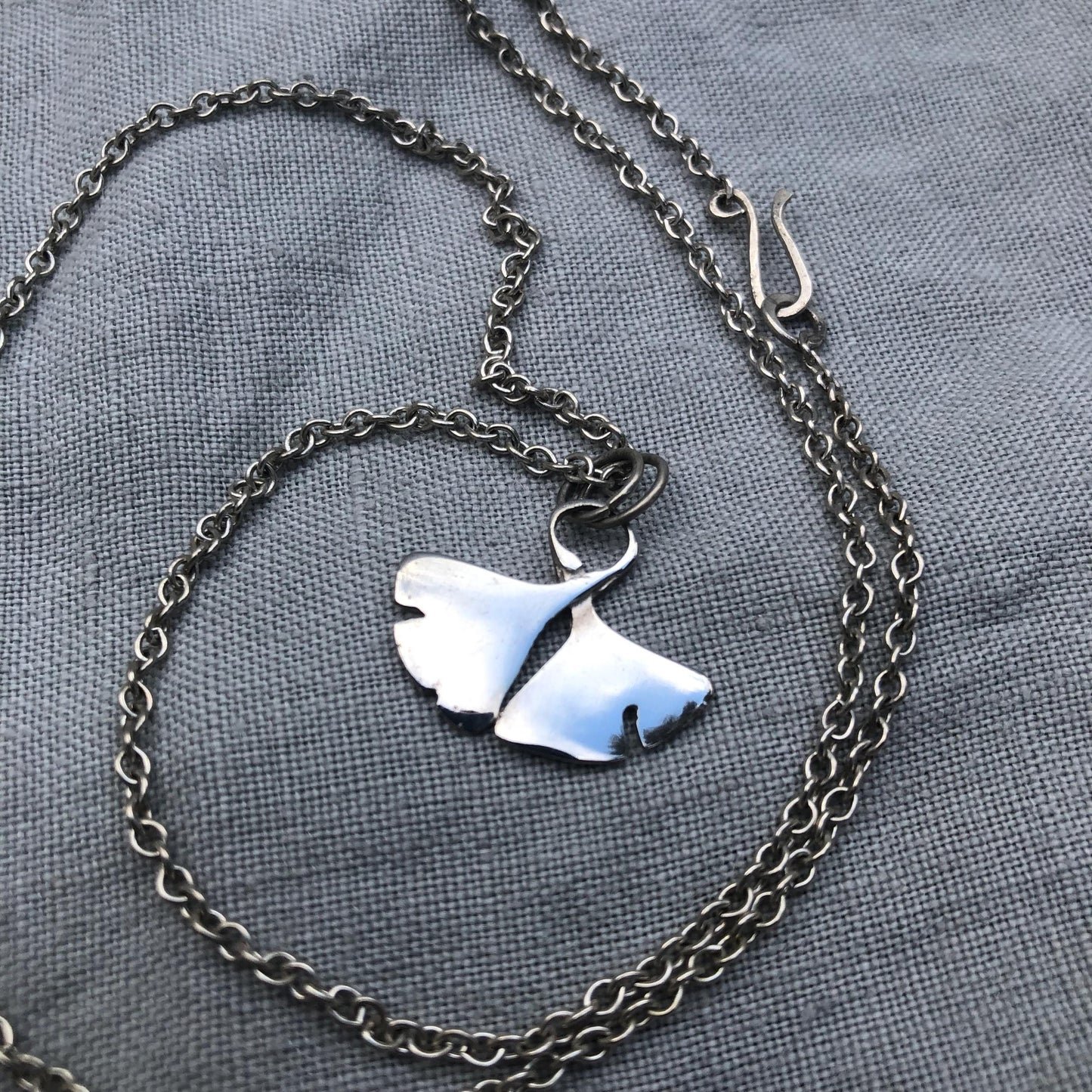 Ginkgo leaf pendant in argentium sterling silver
