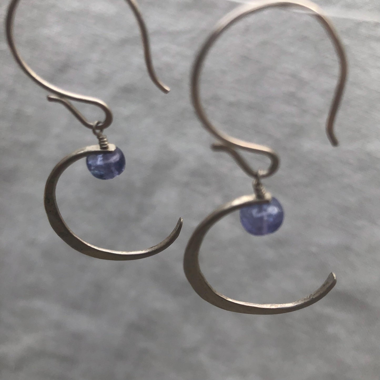 Tanzanite dangle earrings in argentium sterling silver // New moon earrings