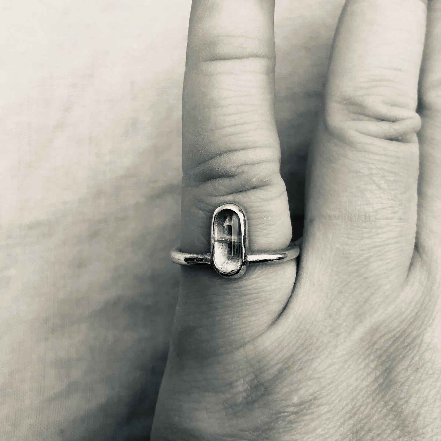 Pink tourmaline ring in argentium sterling silver // U.S. size 6 3/4 // North-south tourmaline ring