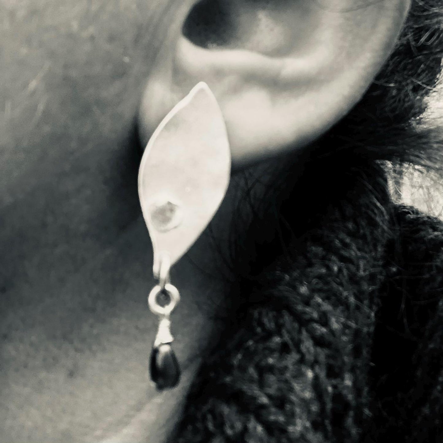 Mixed-metal garnet earrings in argentium sterling silver and 24 karat gold