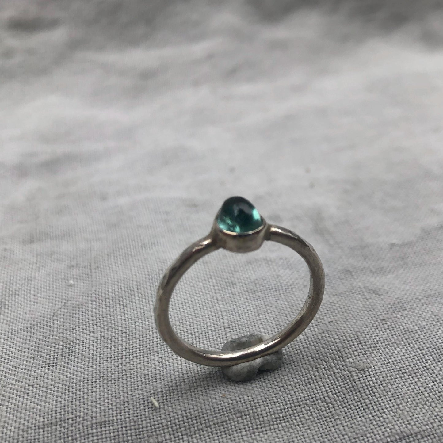 Teal teardrop tourmaline ring in argentium sterling silver, U.S. size 8 3/4