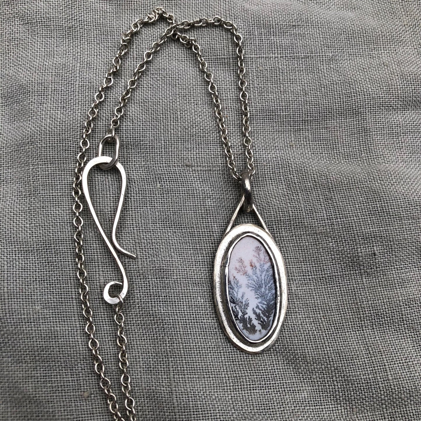 Milky dendritic agate necklace in argentium sterling silver