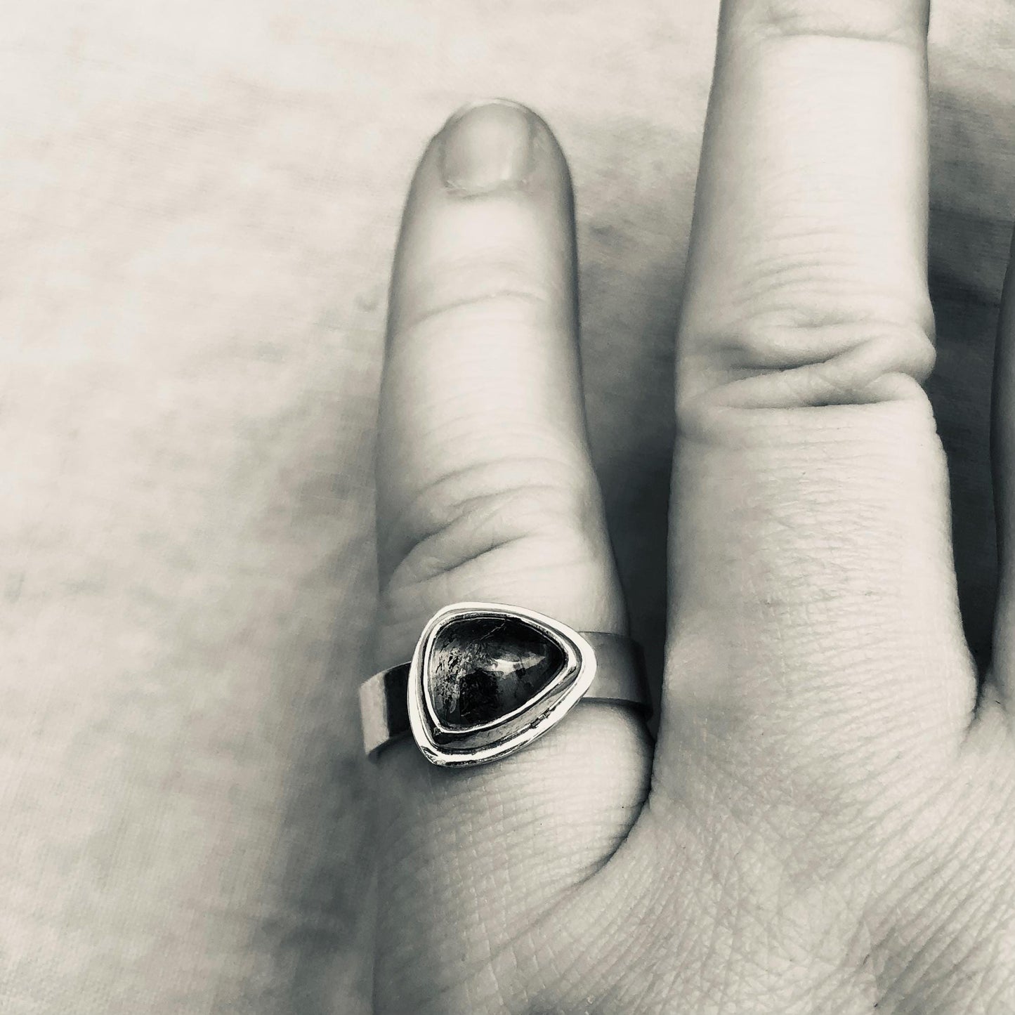 Teal blue-green tourmaline cabochon ring in argentium sterling silver // U.S. size 7
