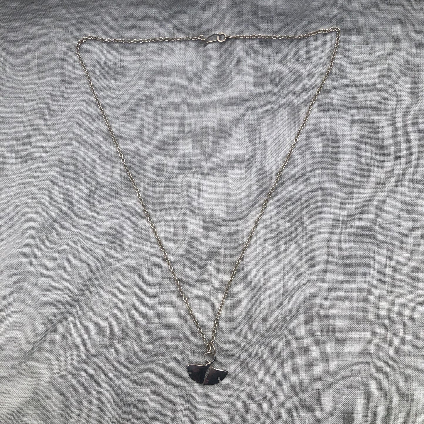 Ginkgo leaf pendant in argentium sterling silver
