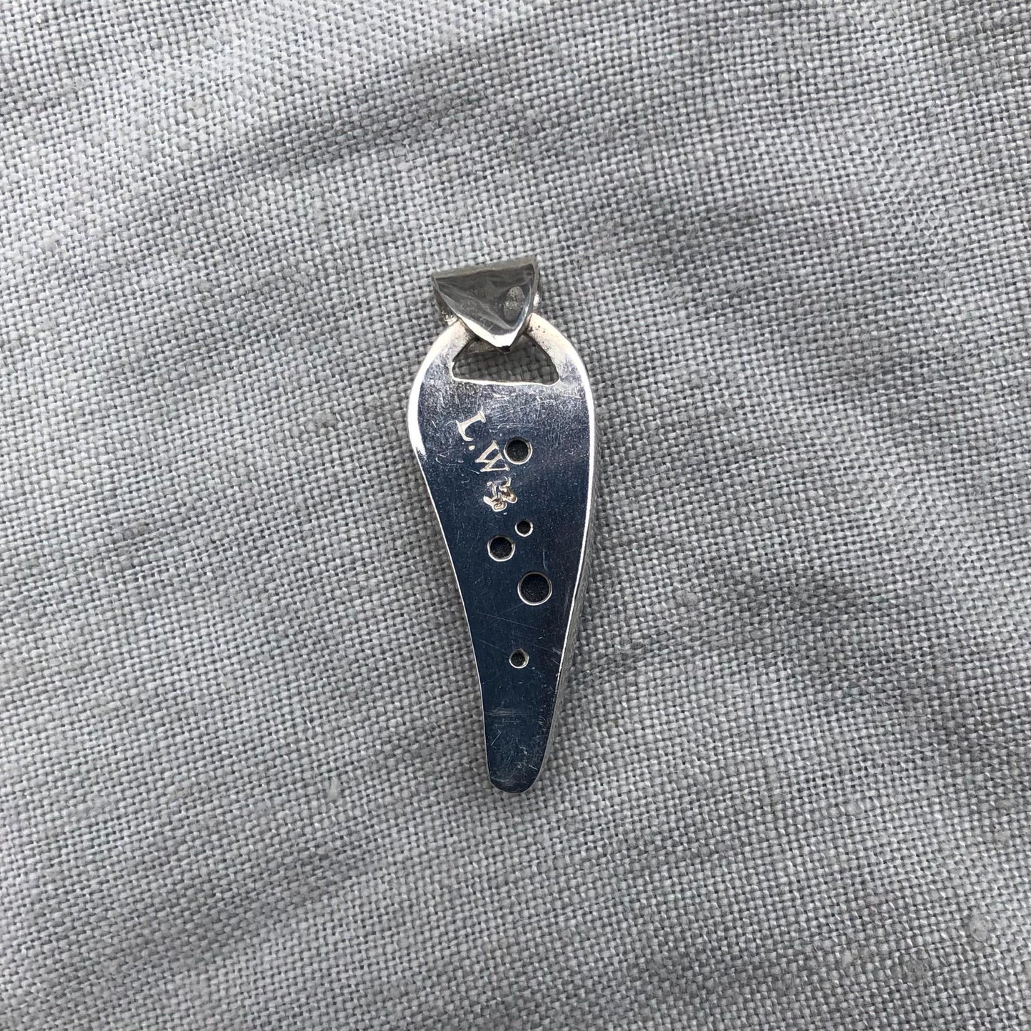 Teal blue sea glass pendant in argentium sterling silver // Found beach glass pendant