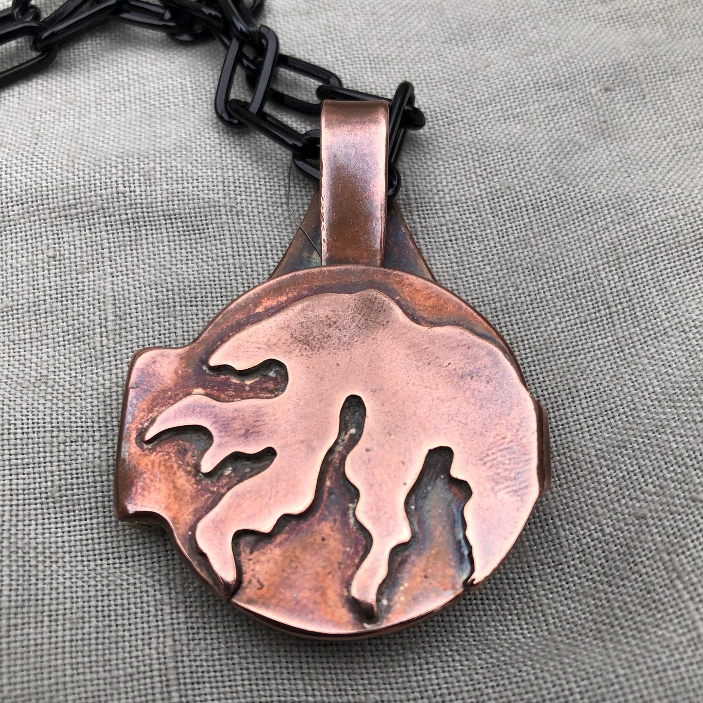 Fiber Artist's Locket in copper with an anodized aluminum chain