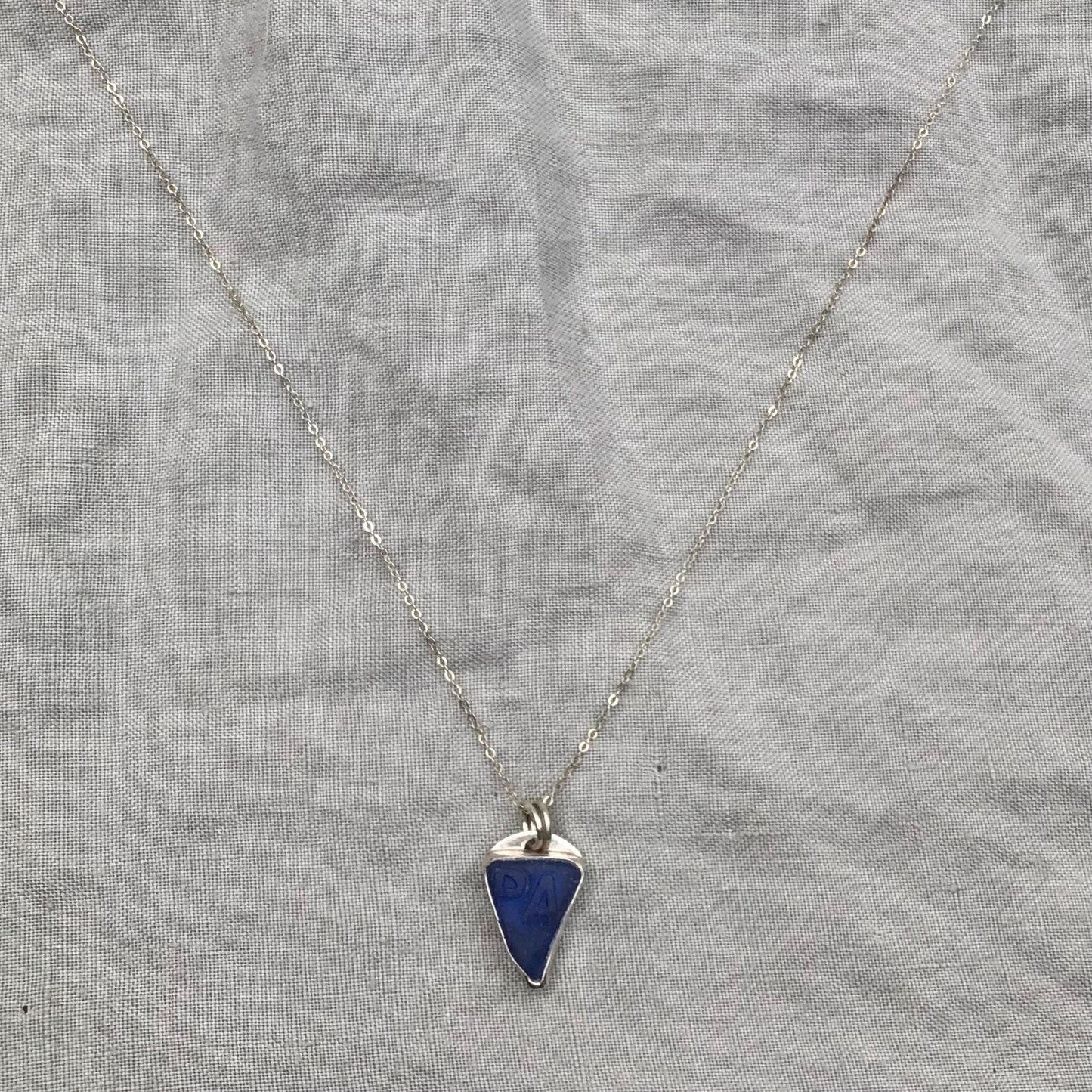 Blue sea glass pendant in argentium sterling silver // Found beach glass necklace // Patent medicine bottle sea glass necklace