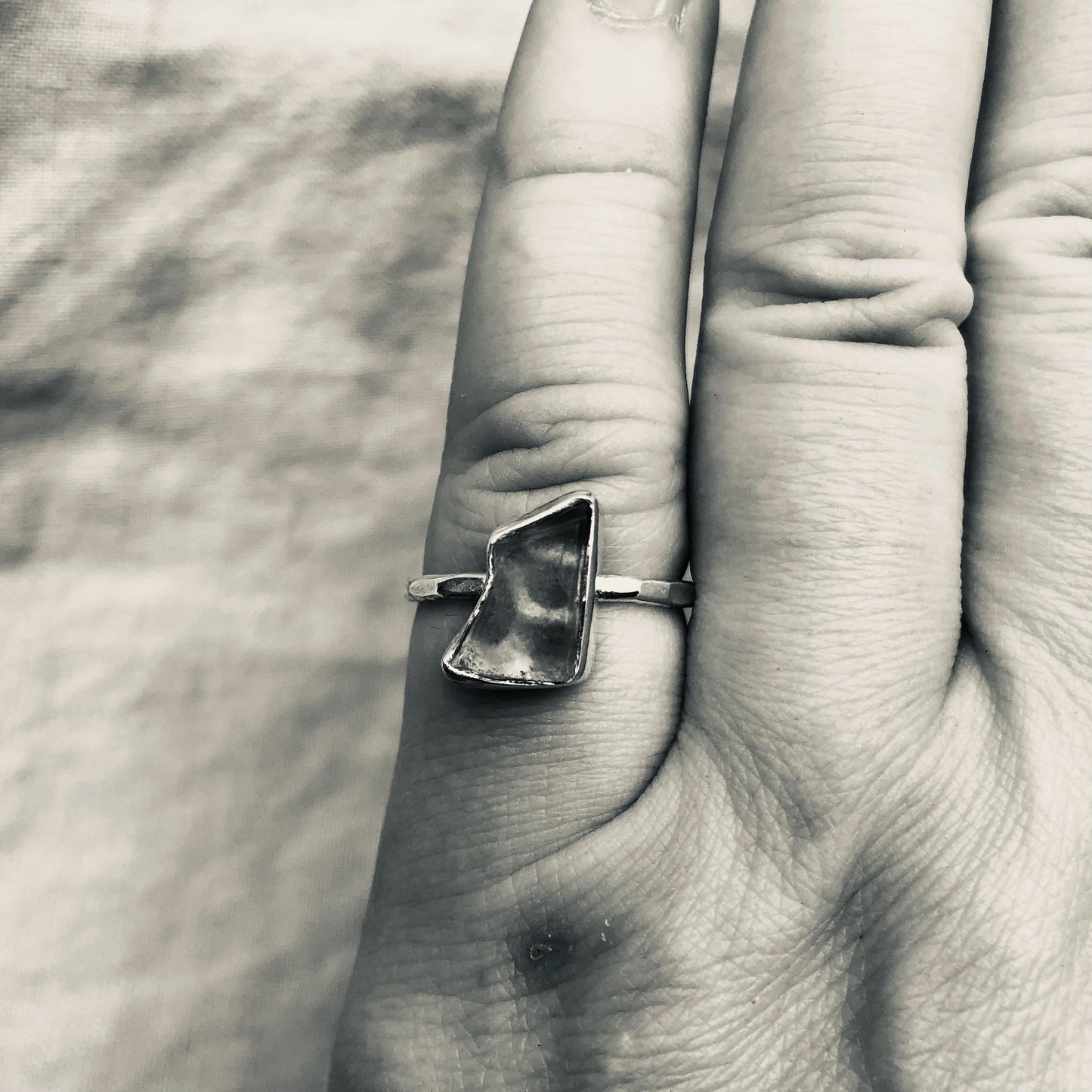 Turquoise colored sea glass ring in argentium sterling silver // Aqua beach glass ring // Found sea glass ring // U.S. size 6