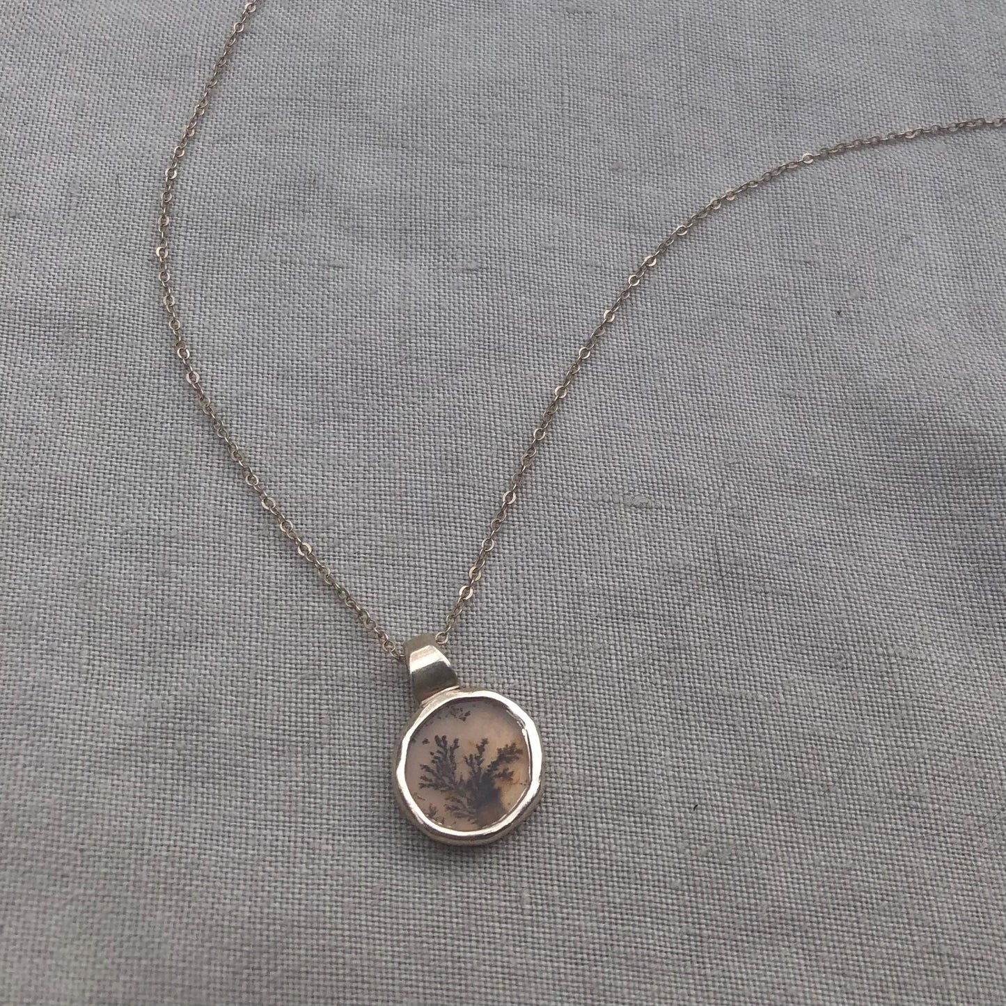 Dendritic agate pendant in argentium sterling silver // Tiny dendritic agate pendant no. 2