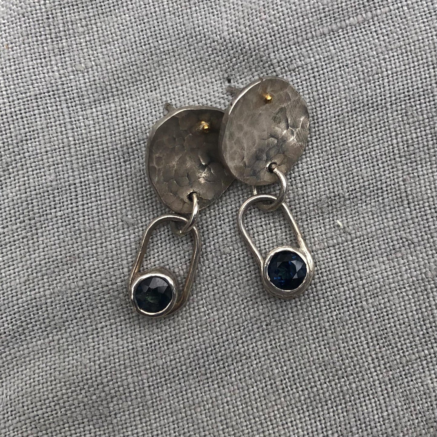 Mixed-metal sapphire statement earrings in argentium sterling silver and 24 karat gold