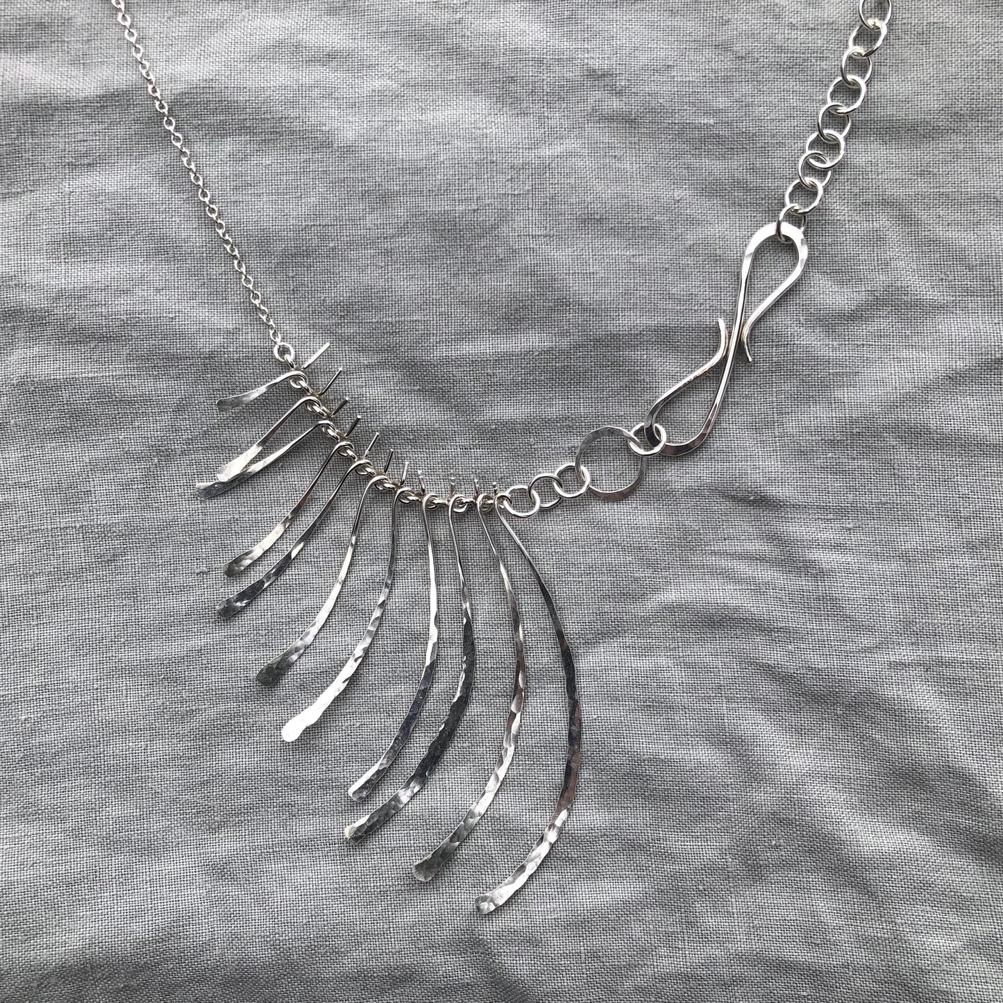Asymmetrical statement mixed-chain bib necklace in argentium sterling silver // Bare bones necklace