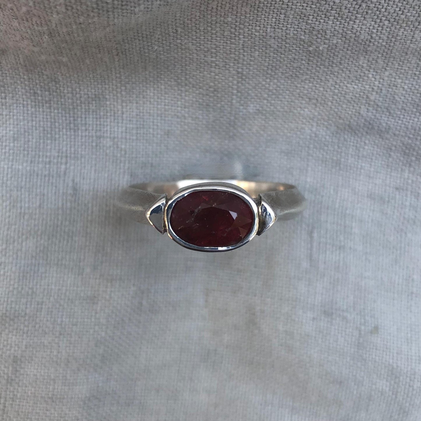Ruby ring in argentium sterling silver // U.S. size 10 1/2 // July birthstone ring
