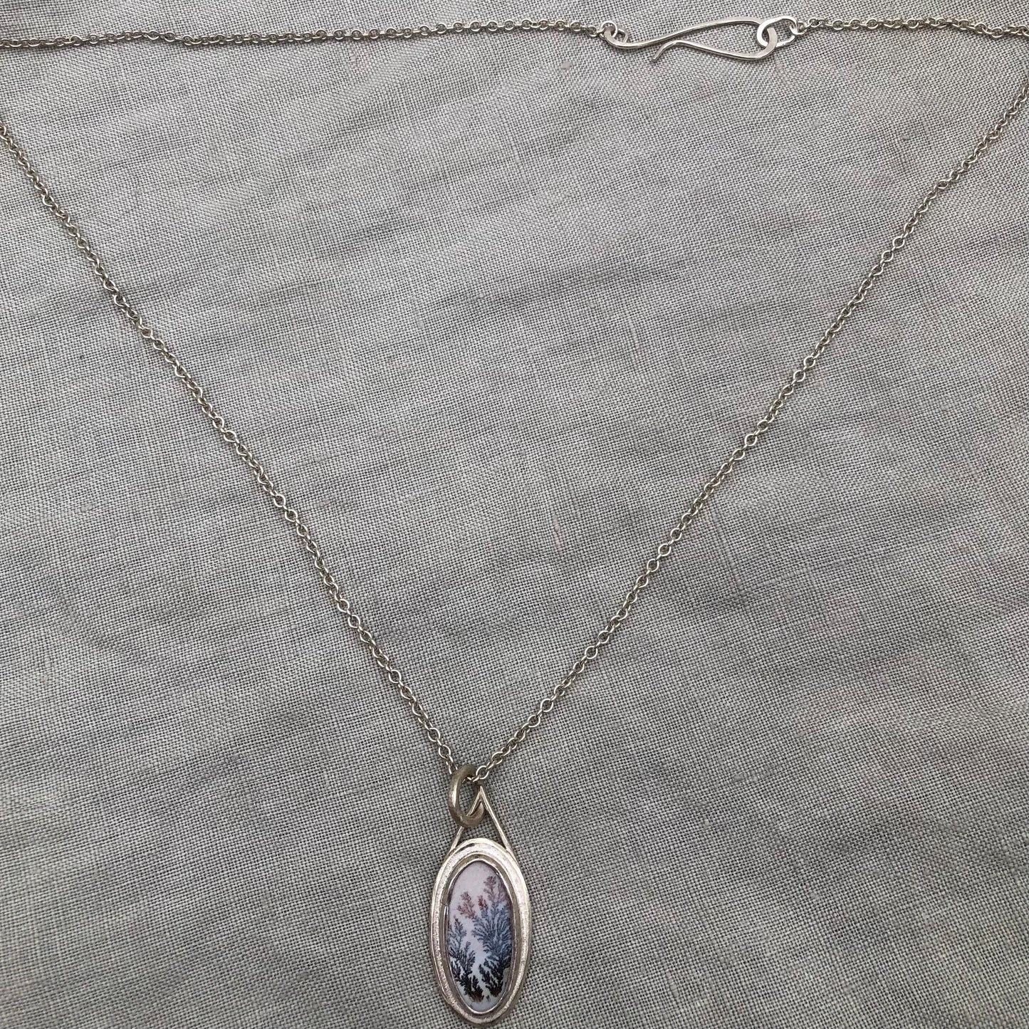 Milky dendritic agate necklace in argentium sterling silver