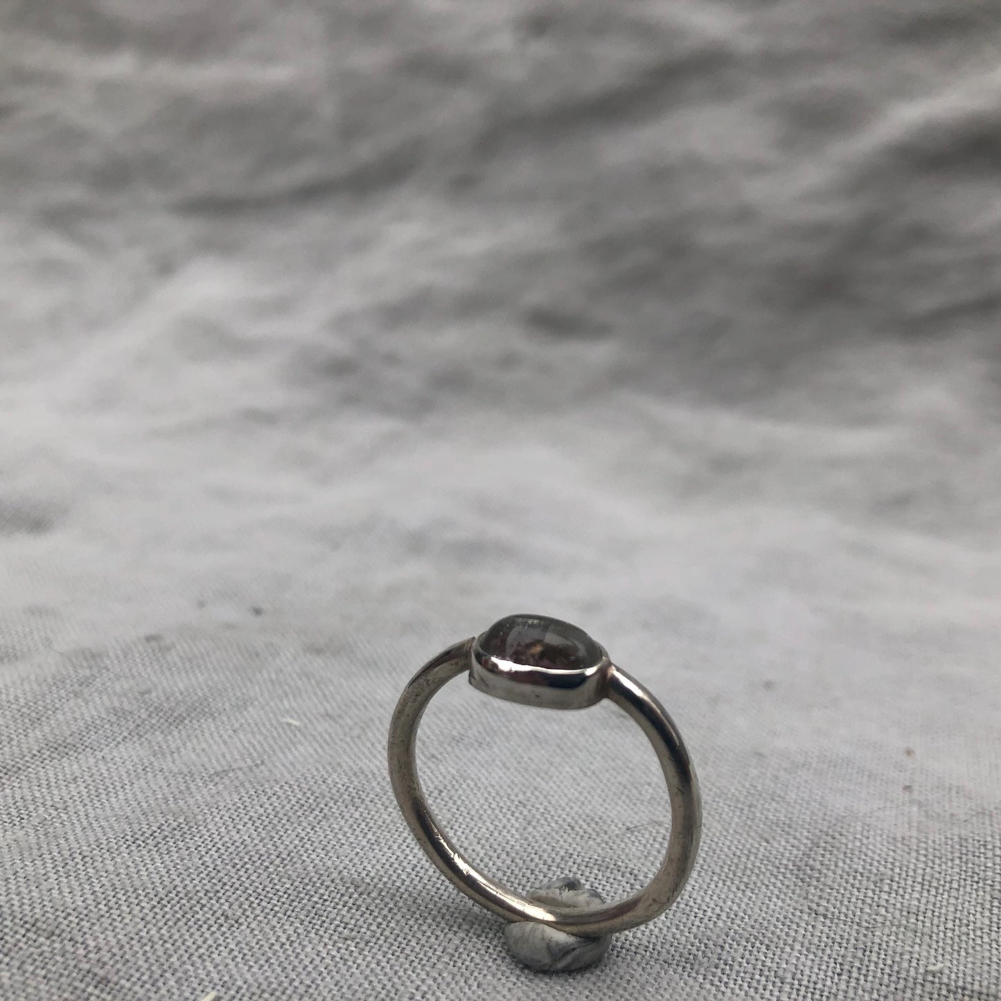 Light watermelon tourmaline cabochon ring in argentium sterling silver, U.S. size 8