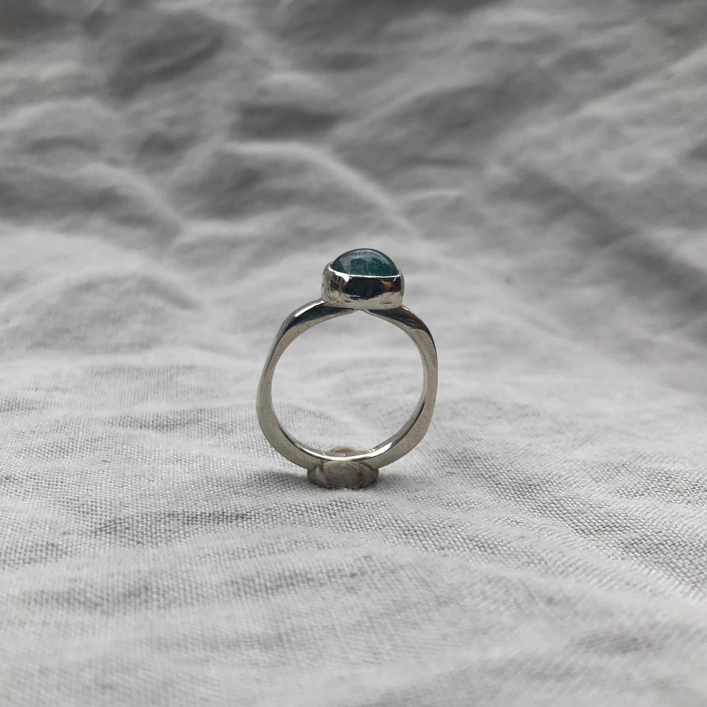 Lagoon blue tourmaline cabochon ring in argentium sterling silver // Sky blue tourmaline ring // U.S. size 8 1/2
