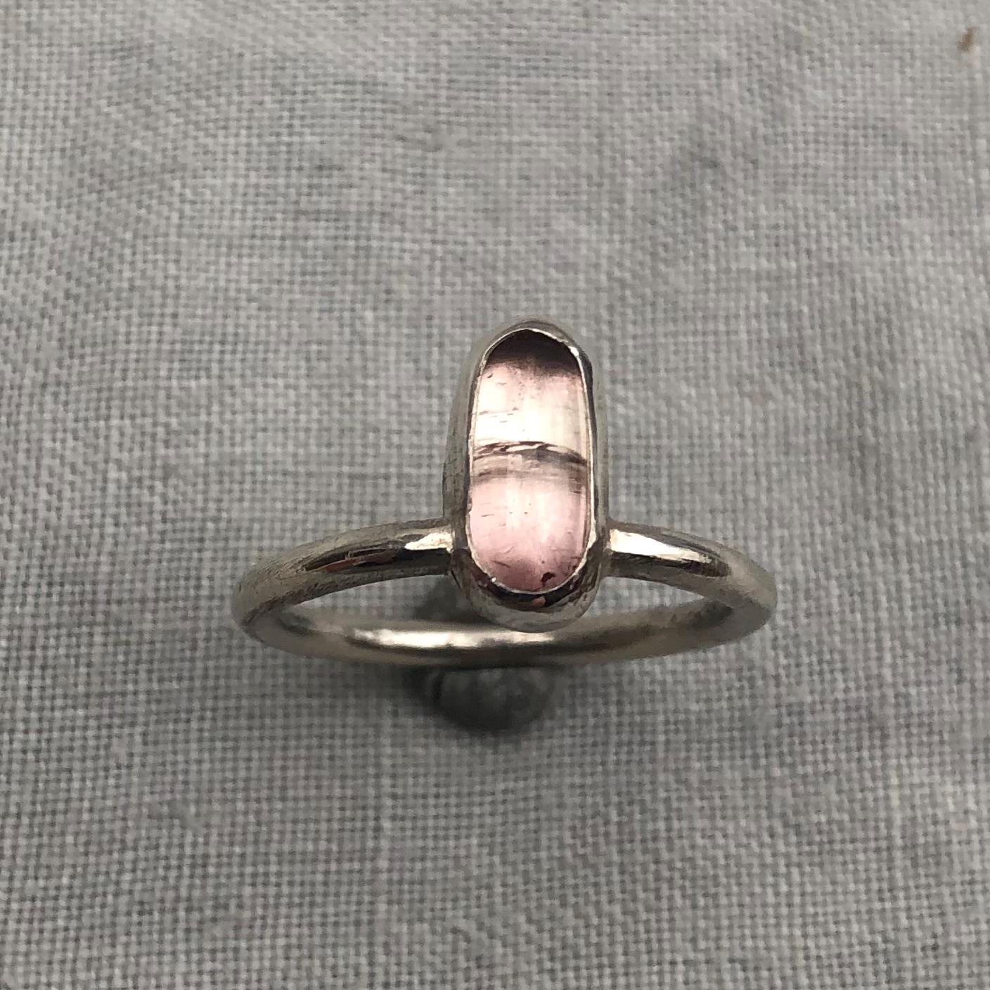Pink tourmaline ring in argentium sterling silver // U.S. size 6 3/4 // North-south tourmaline ring