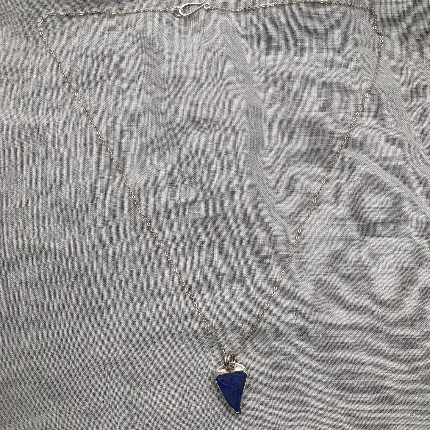 Blue sea glass pendant in argentium sterling silver // Found beach glass necklace // Patent medicine bottle sea glass necklace