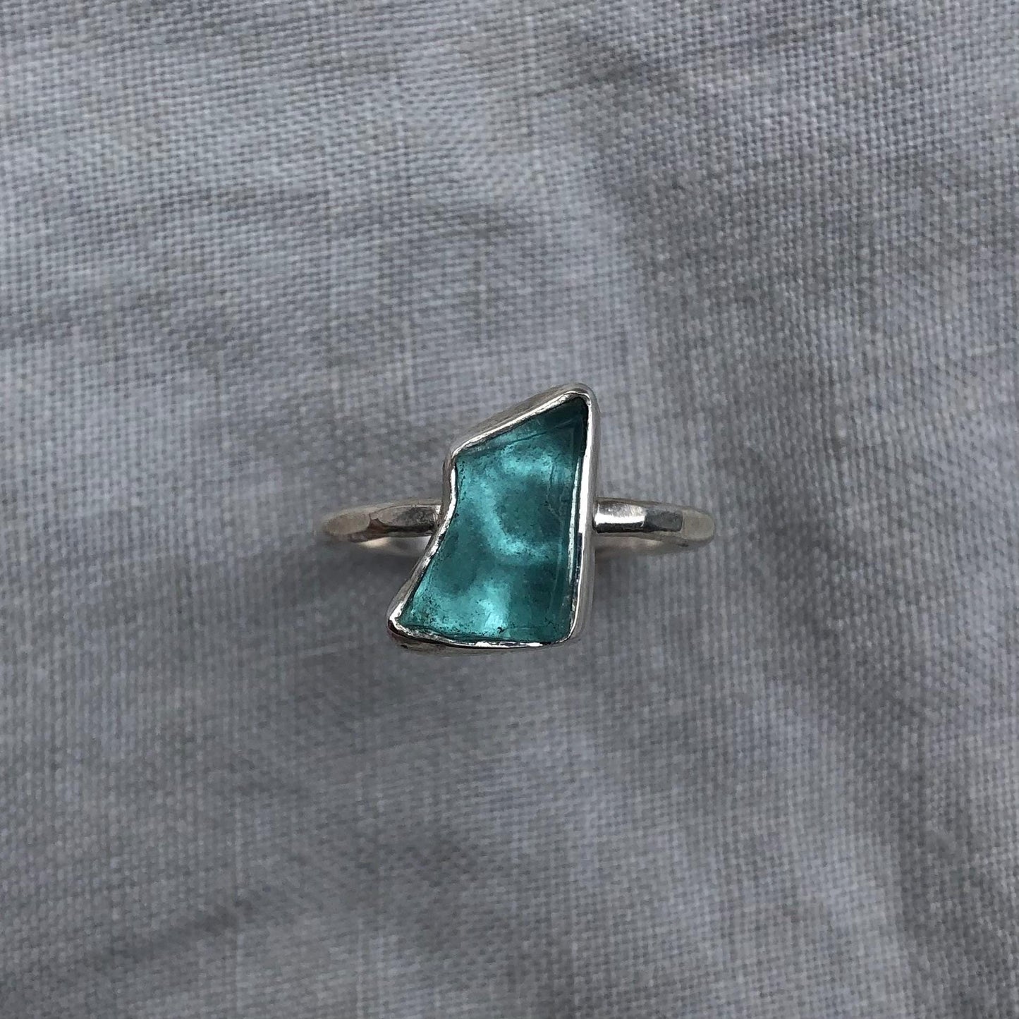 Turquoise colored sea glass ring in argentium sterling silver // Aqua beach glass ring // Found sea glass ring // U.S. size 6