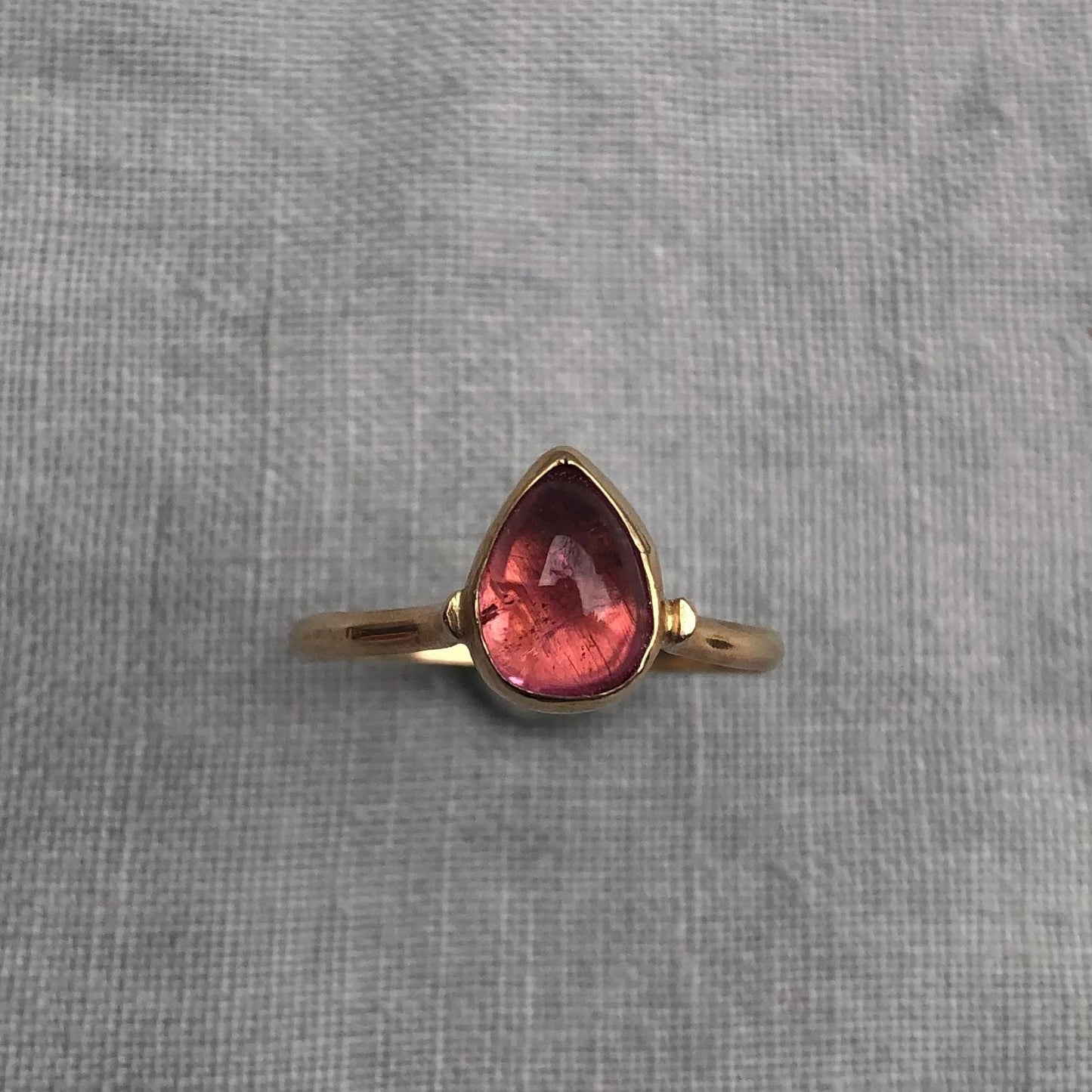 Solid gold pink tourmaline ring // U.S. size 7 1/2 // October birthstone ring