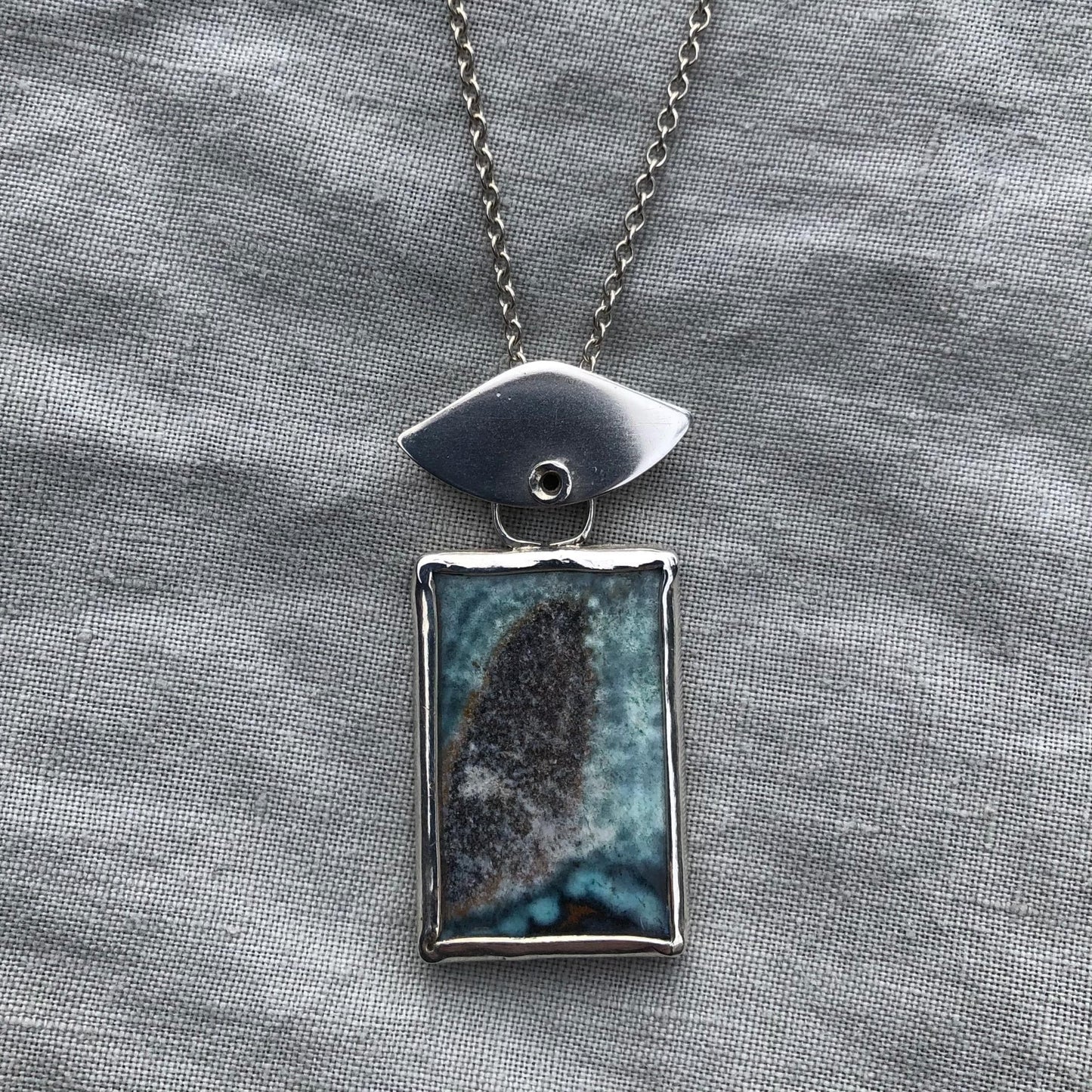 Opalized fossilized wood pendant in argentium sterling silver // Whale flipper necklace