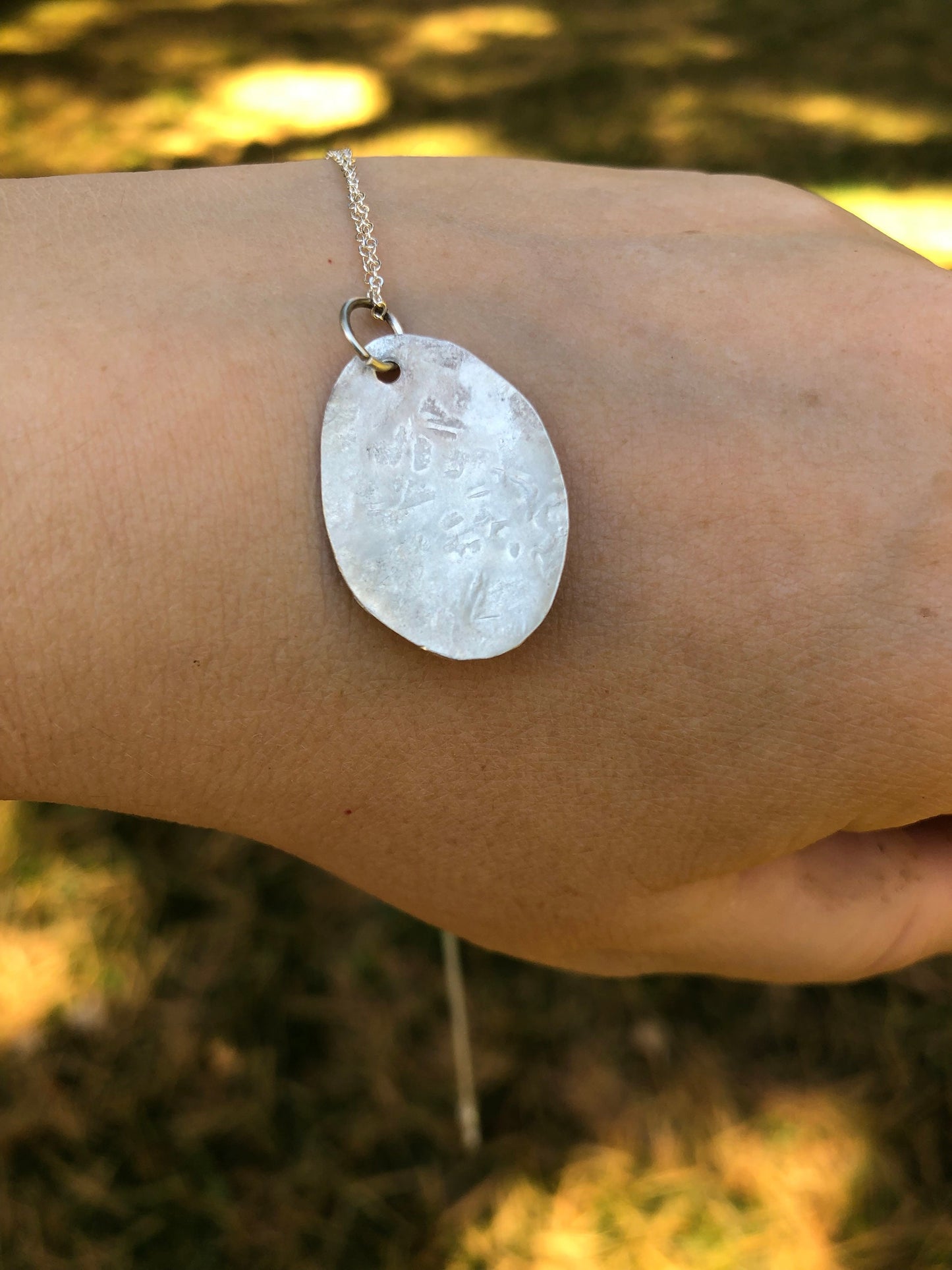 Sapphire tag pendant in argentium sterling silver and 24K gold