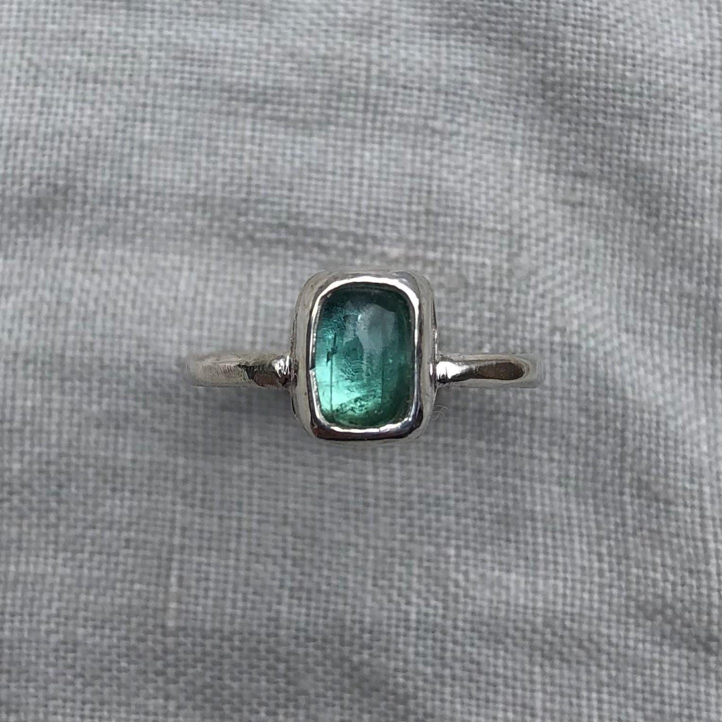 Paraiba color tourmaline cabochon ring in argentium sterling silver // Blue green tourmaline ring // U.S. size 4 1/2